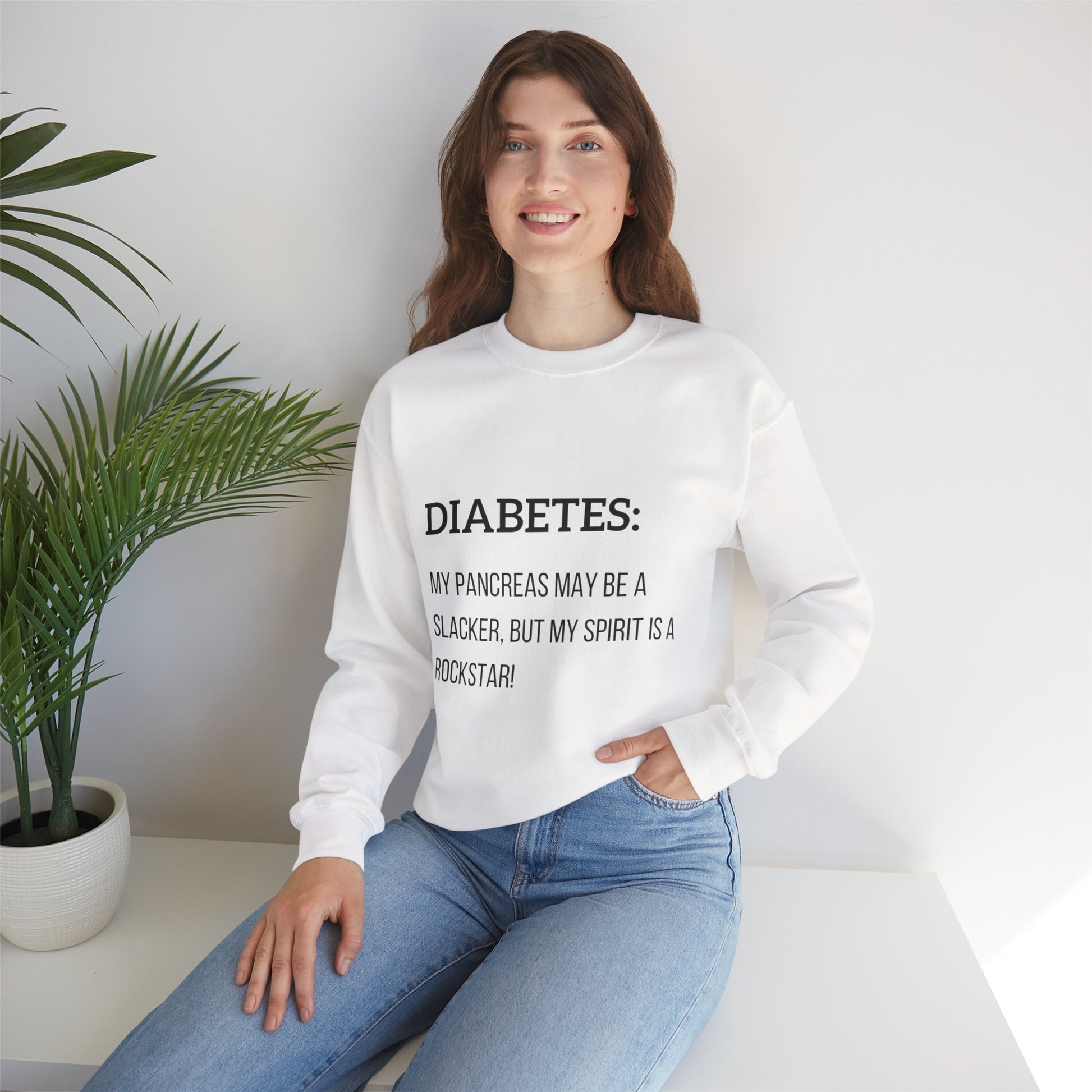 The Diabuddies Store Slacker Pancreas & Rockstar Spirit - Unisex Sweatshirt Slacker Pancreas & Rockstar Spirit - Unisex Sweatshirt: Embrace the irony! This cozy sweatshirt is for those navigating diabetes with a rockstar attitude and witty humor. Sweatshi