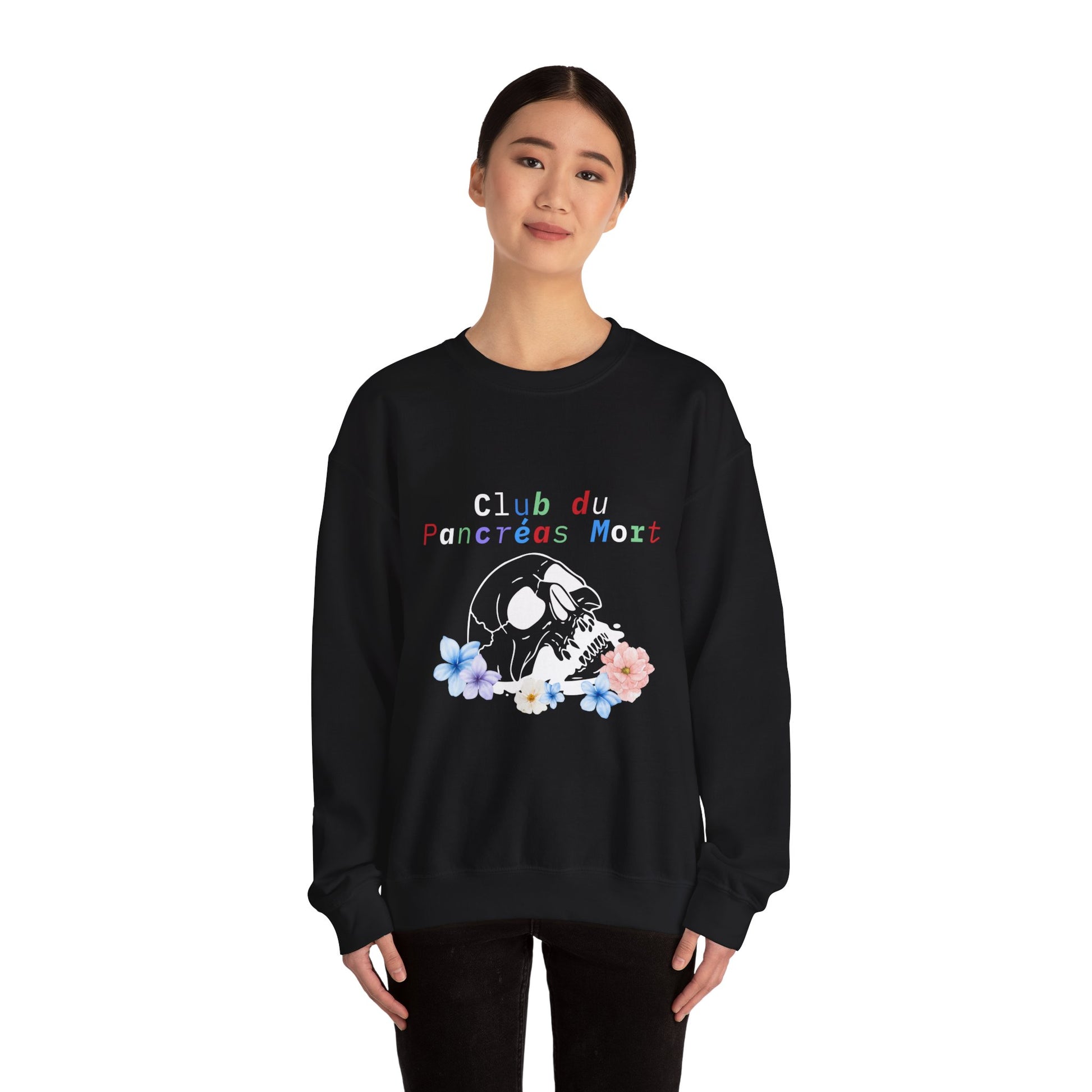 Skull & Flowers Dead Pancreas Club-French Unisex Sweatshirt The Diabuddies Store Sweatshirts $35.70