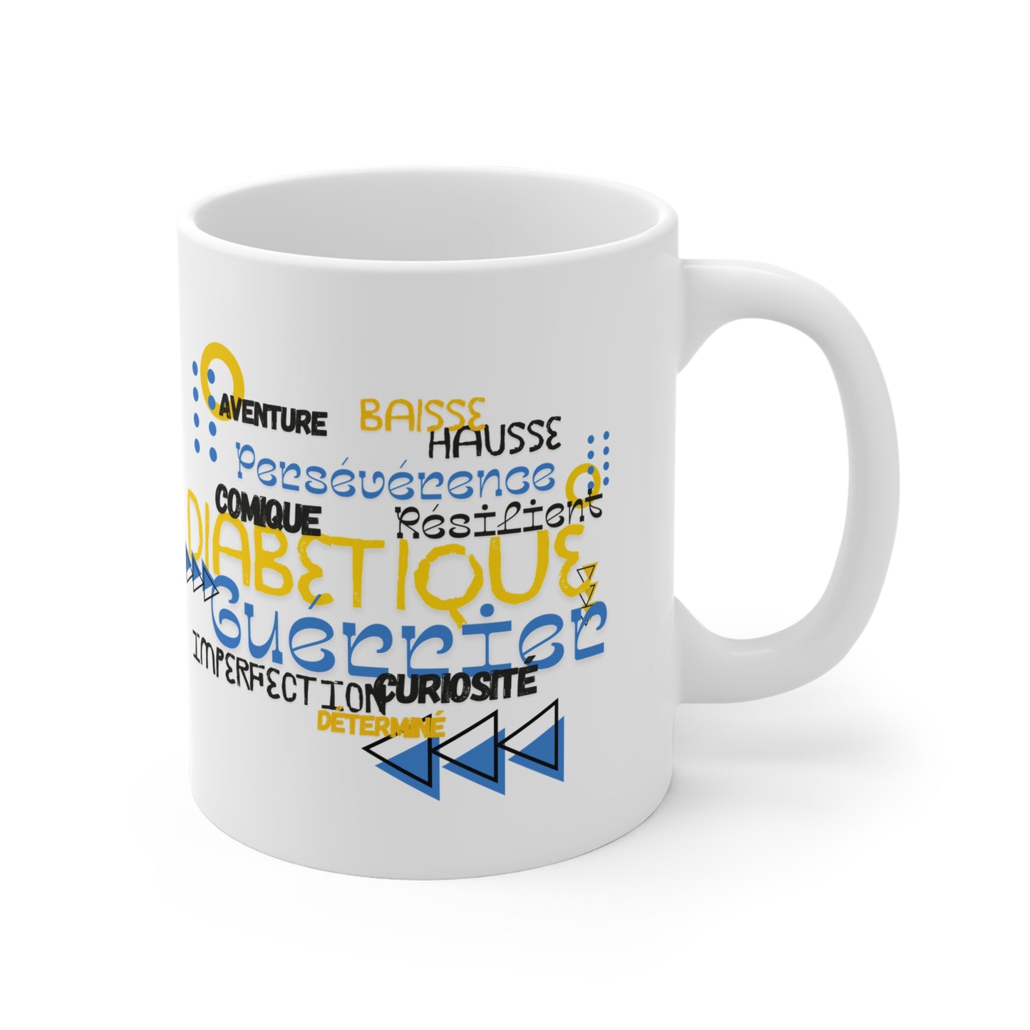 The Diabuddies Store Uplifted & Unleashed (French) - Mug 11oz Uplifted & Unleashed - Mug 11oz: Embrace your strength, defy the odds. The "Uplifted & Unleashed" French mug is more than just a mug; it's a vibrant testament to the diabetic warrior within. Ad
