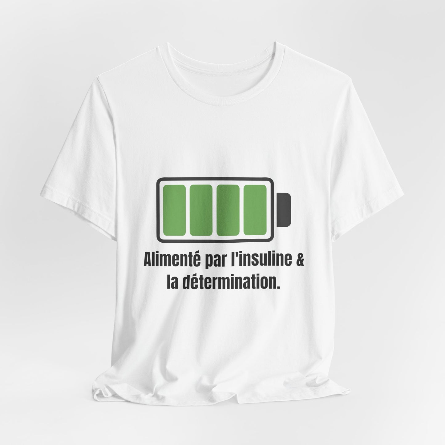 The Diabuddies Store Powered By Insulin (French) - Unisex Tee Powered By Insulin (French) - Unisex Tee: Wear your power with pride! Our "Alimenté par l'insuline et la détermination" Unisex Tee is a bold, comfortable statement of strength and gratitude. $2