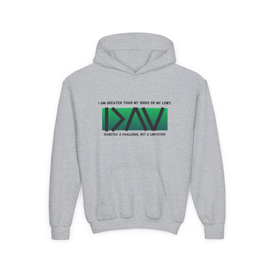 The Diabuddies Store I am Greater than (Green) - Youth Hoodie I am Greater than (Green) - Youth Hoodie: Celebrate resilience and strength with this Youth Hoodie! It's a powerful symbol for young individuals living with diabetes, reminding them that they a