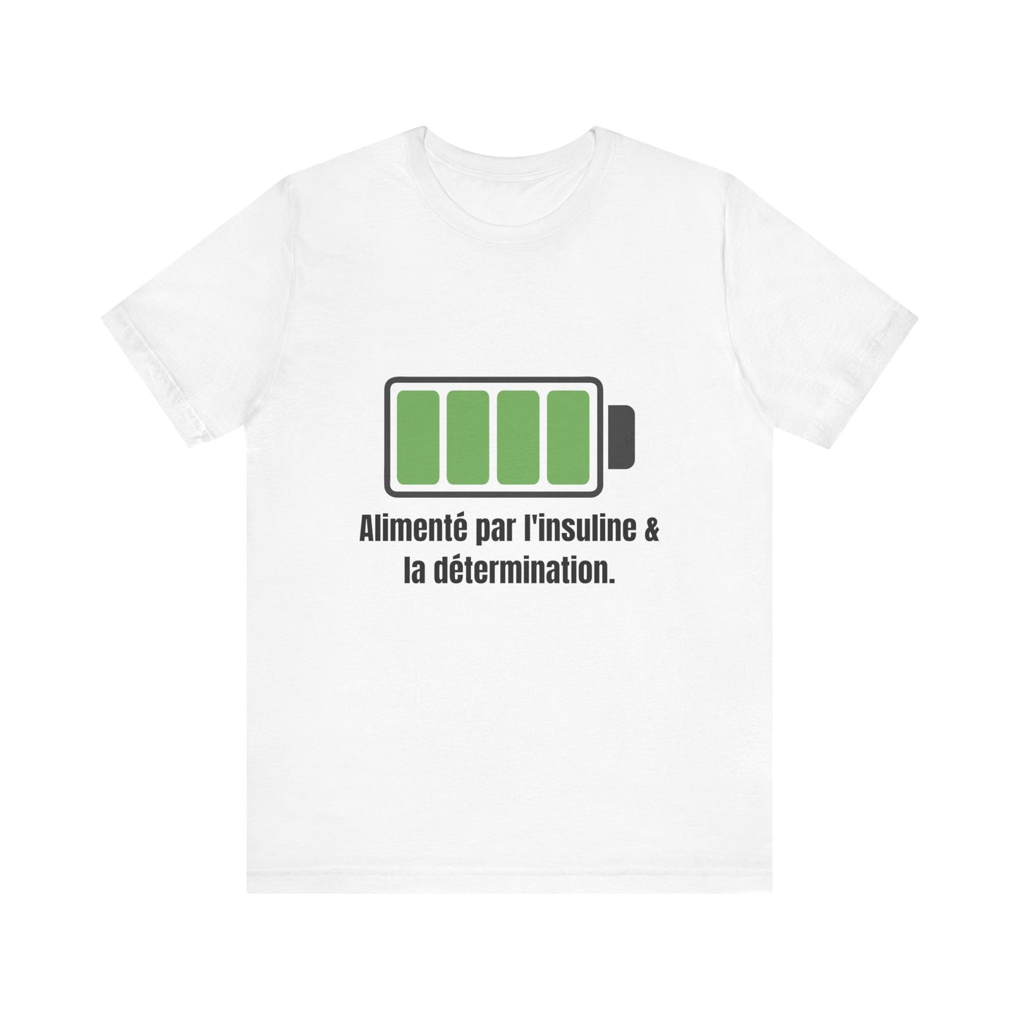 The Diabuddies Store Powered By Insulin (French) - Unisex Tee Powered By Insulin (French) - Unisex Tee: Wear your power with pride! Our "Alimenté par l'insuline et la détermination" Unisex Tee is a bold, comfortable statement of strength and gratitude. $2