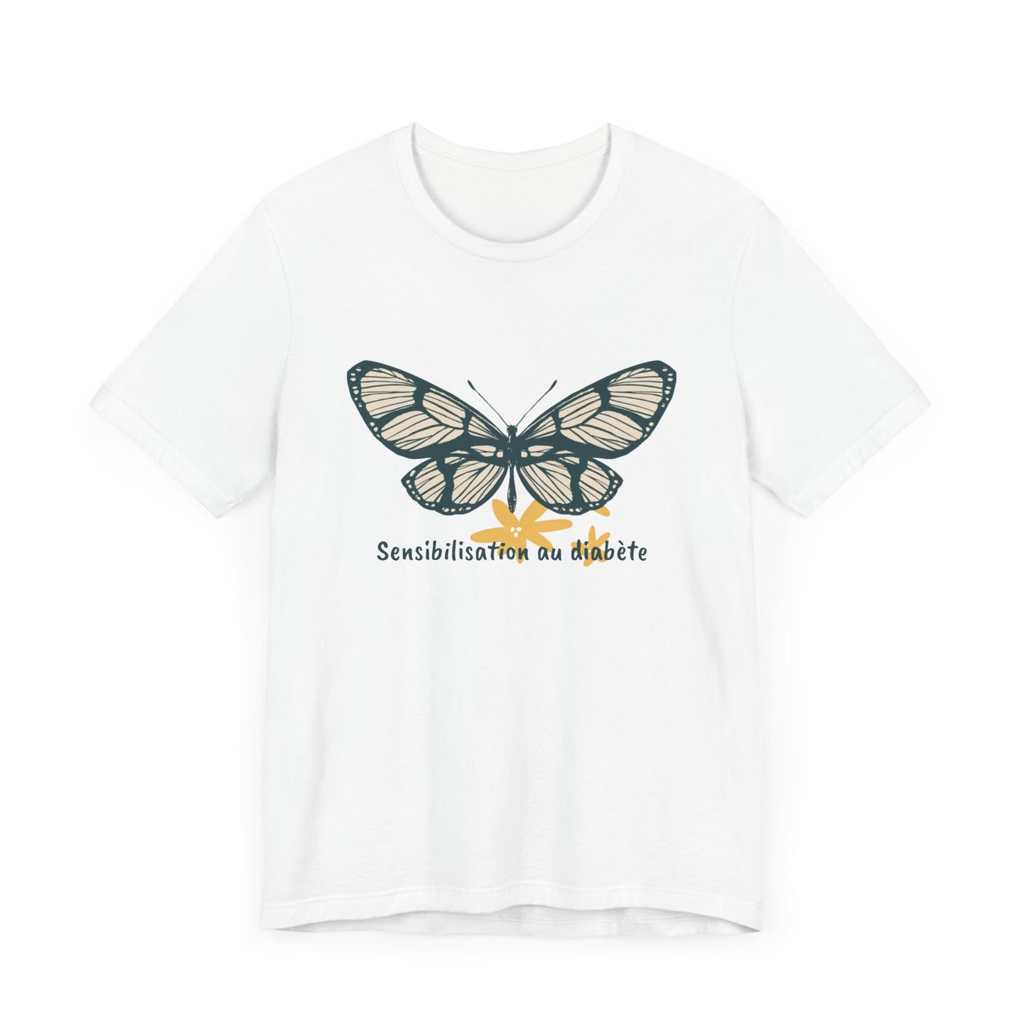 Green Butterfly & Flowers (French) Unisex Tee The Diabuddies Store T-Shirts $22.38