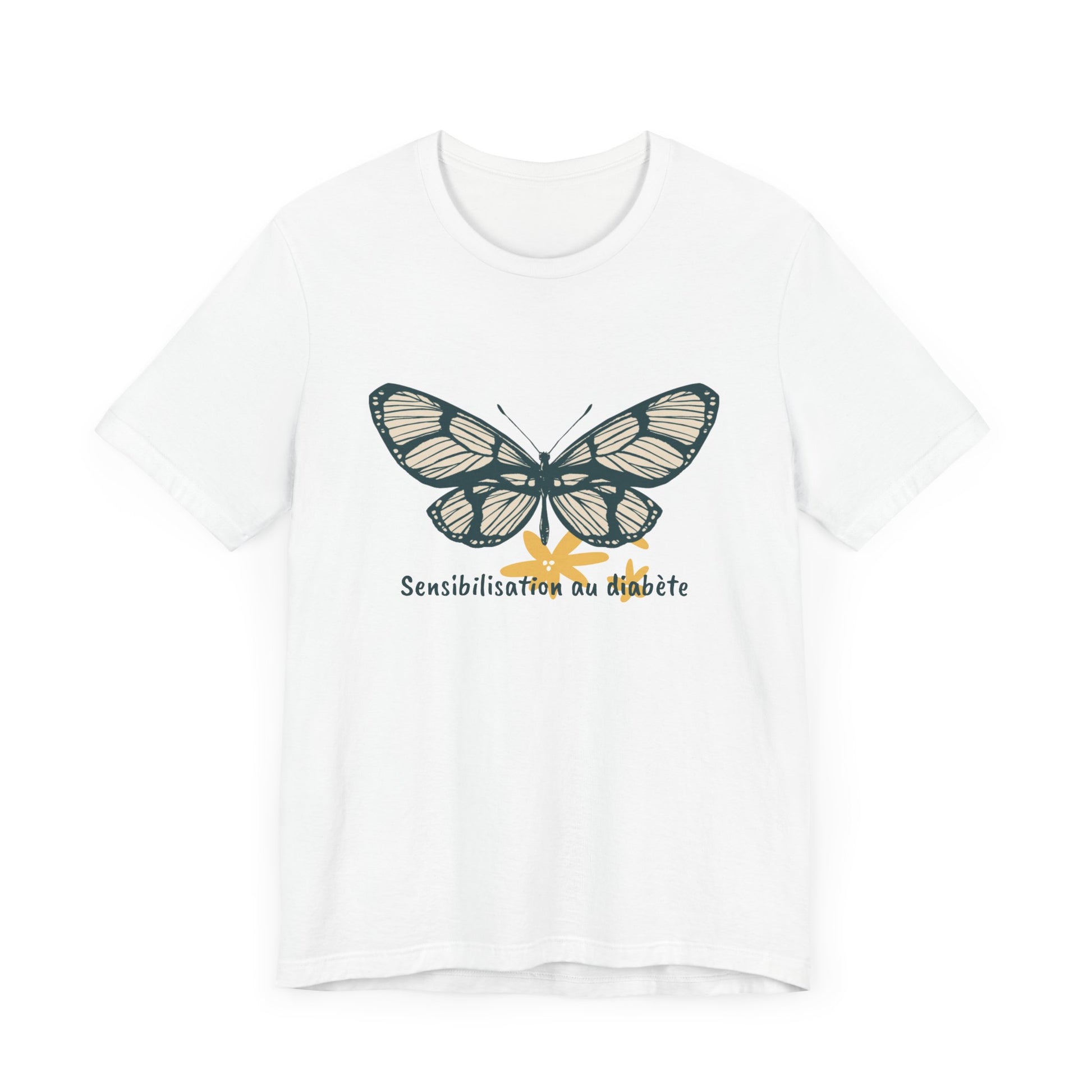 Green Butterfly & Flowers (French) Unisex Tee The Diabuddies Store T-Shirts $22.38