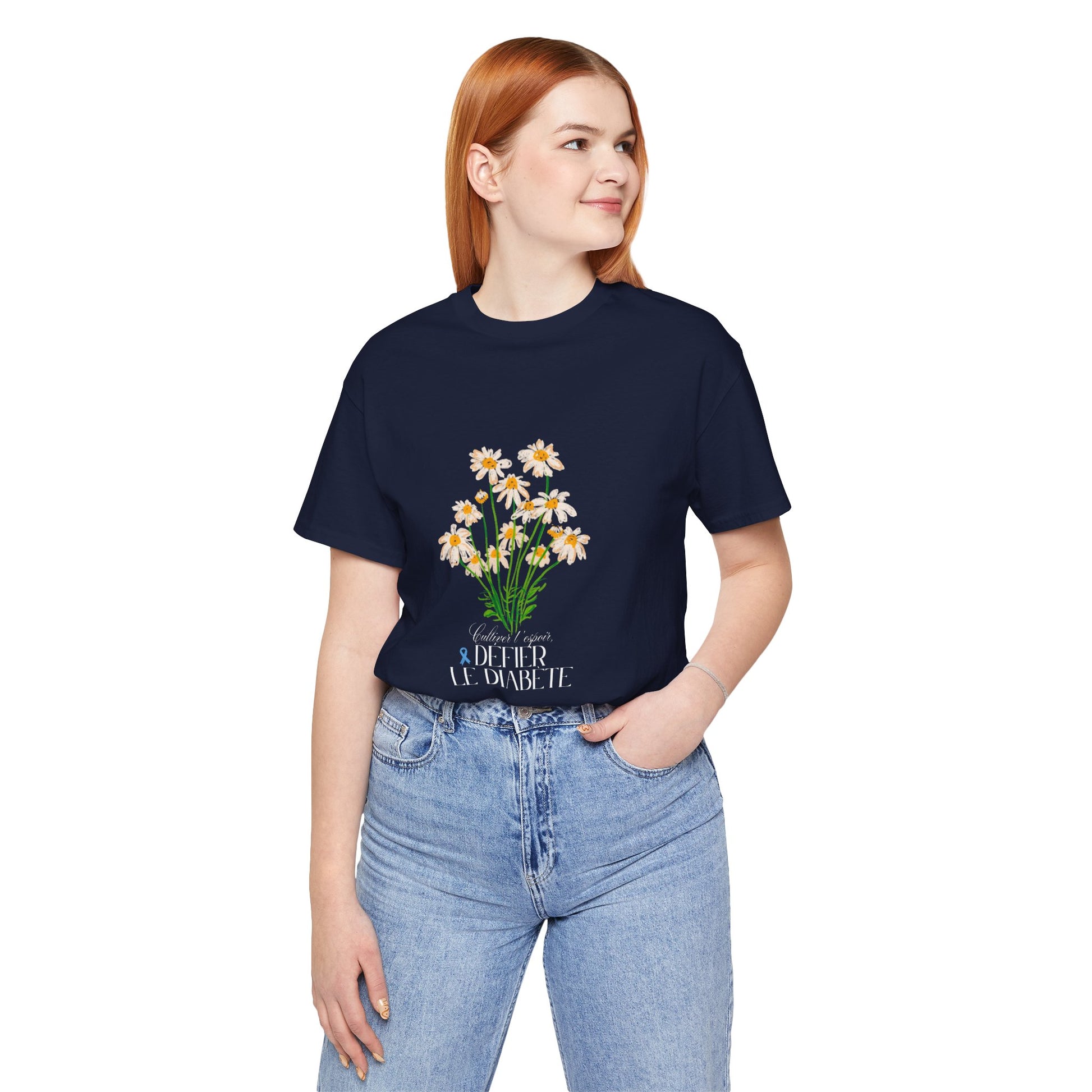 The Diabuddies Store Cultivating Hope, Defying Diabetes (French) - Unisex Tee Cultivating Hope, Defying Diabetes (French) - Unisex Tee: Wear your message of strength! Our "Cultivé l'espoir, Défié le diabète" Unisex Tee is more than just a comfortable shir