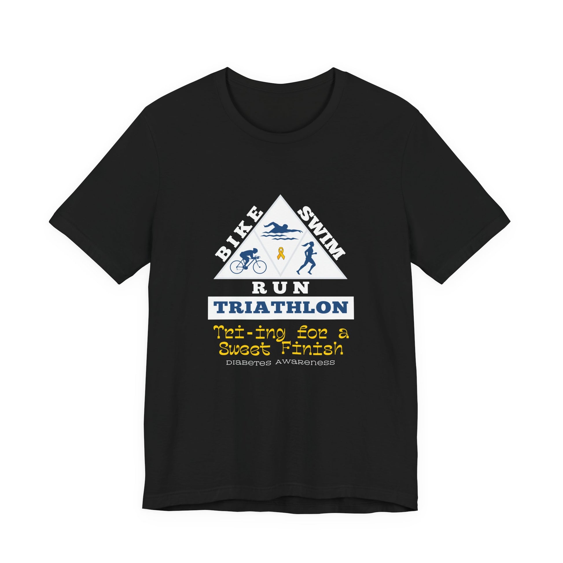 The Diabuddies Store Diabetes & Triathlon - Unisex Tee Diabetes & Triathlon - Unisex Tee: The "Tri-ing for a Sweet Finish" slogan is a powerful nod to both your athletic goals and your journey with diabetes. It's about achieving victory on your own terms.