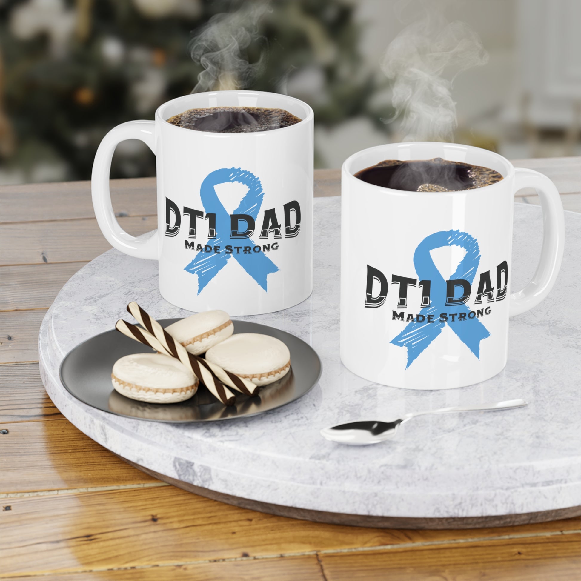 The Diabuddies Store DT1 Dad, Made Strong - Mug 11oz DT1 Dad, Made Strong - 11oz Mug: Celebrate the incredible strength of Type 1 dads with our "DT1 Dad, Made Strong" 11oz ceramic mug. It's a daily tribute to their resilience, dedication, and unwavering l