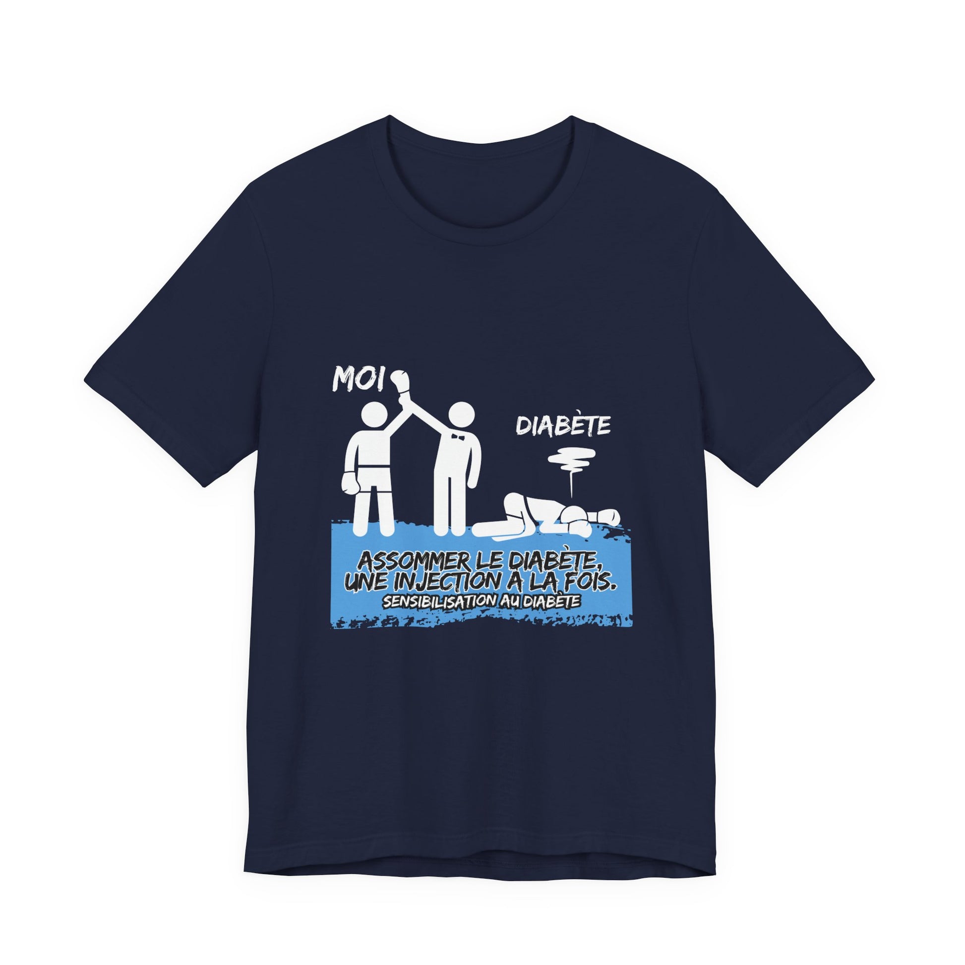 The Diabuddies Store Knocking out Diabetes (French) - Unisex Tee Knocking out Diabetes (French) - Unisex Tee: Make a bold statement with our French Unisex Tee. This funny yet powerful shirt is for the fighters, the advocates, and the champions who face di