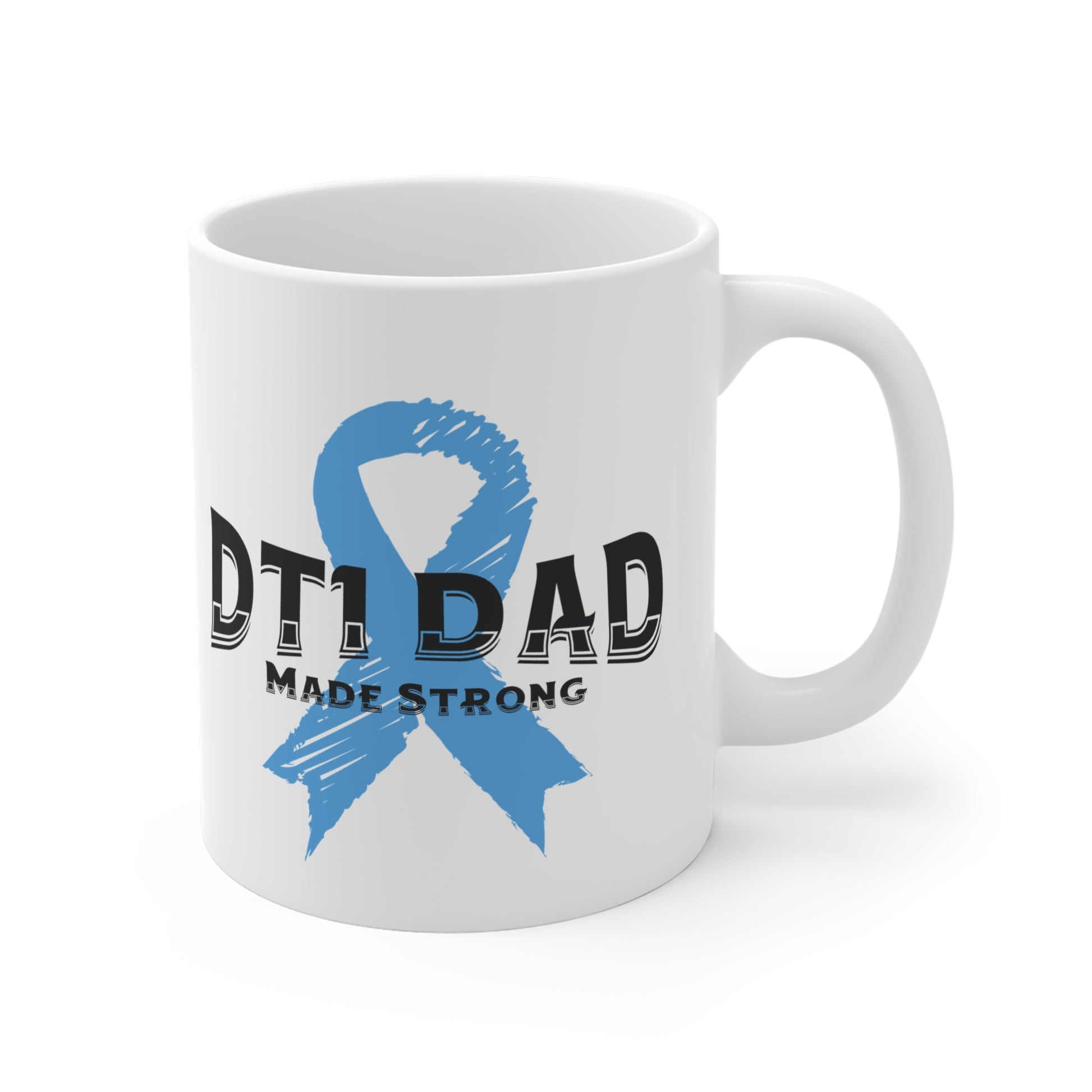 The Diabuddies Store DT1 Dad, Made Strong - Mug 11oz DT1 Dad, Made Strong - 11oz Mug: Celebrate the incredible strength of Type 1 dads with our "DT1 Dad, Made Strong" 11oz ceramic mug. It's a daily tribute to their resilience, dedication, and unwavering l