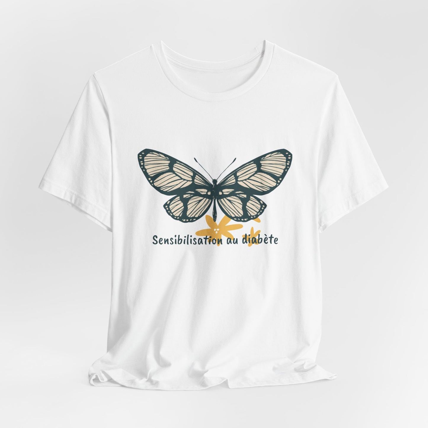 Green Butterfly & Flowers (French) Unisex Tee The Diabuddies Store T-Shirts $22.38