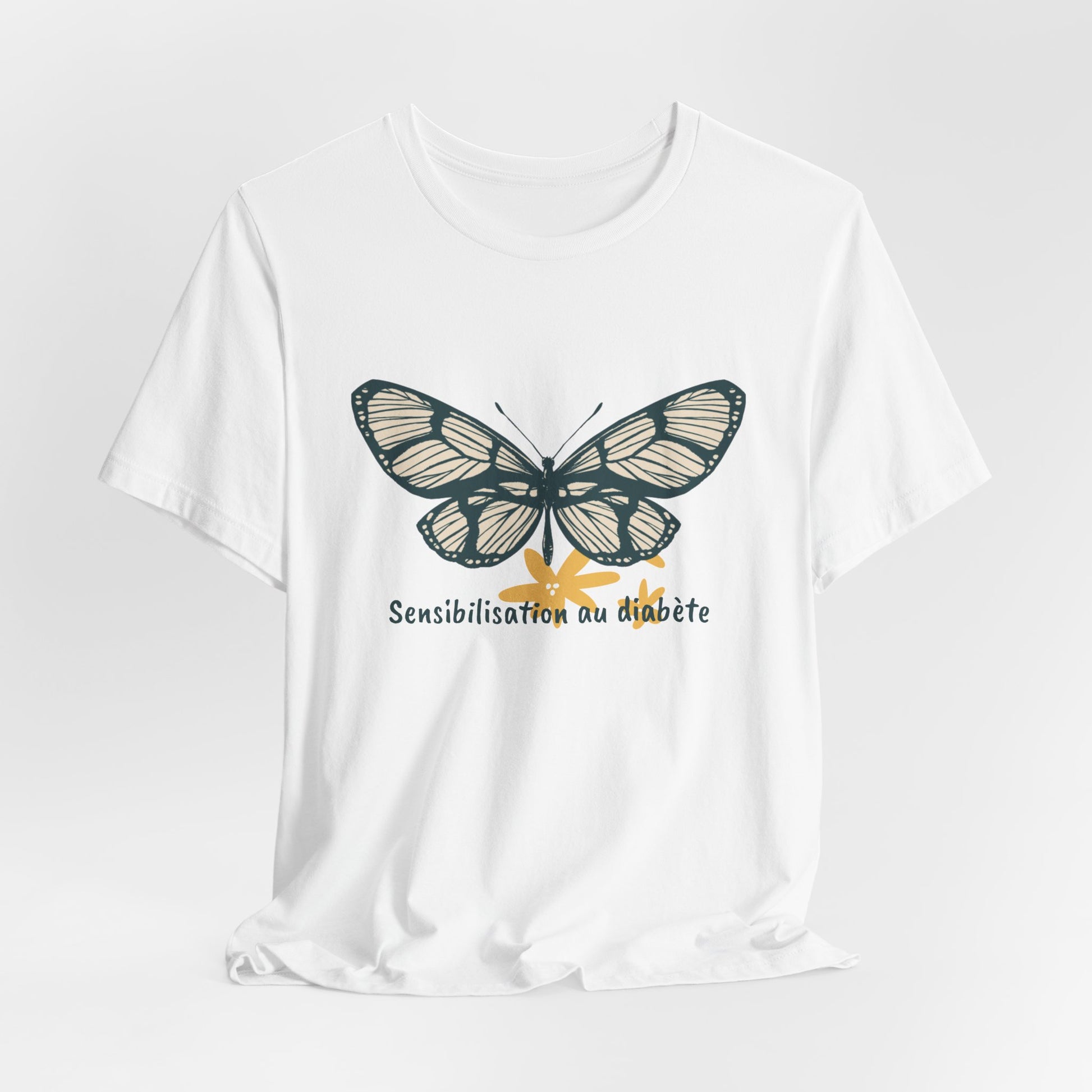 Green Butterfly & Flowers (French) Unisex Tee The Diabuddies Store T-Shirts $22.38