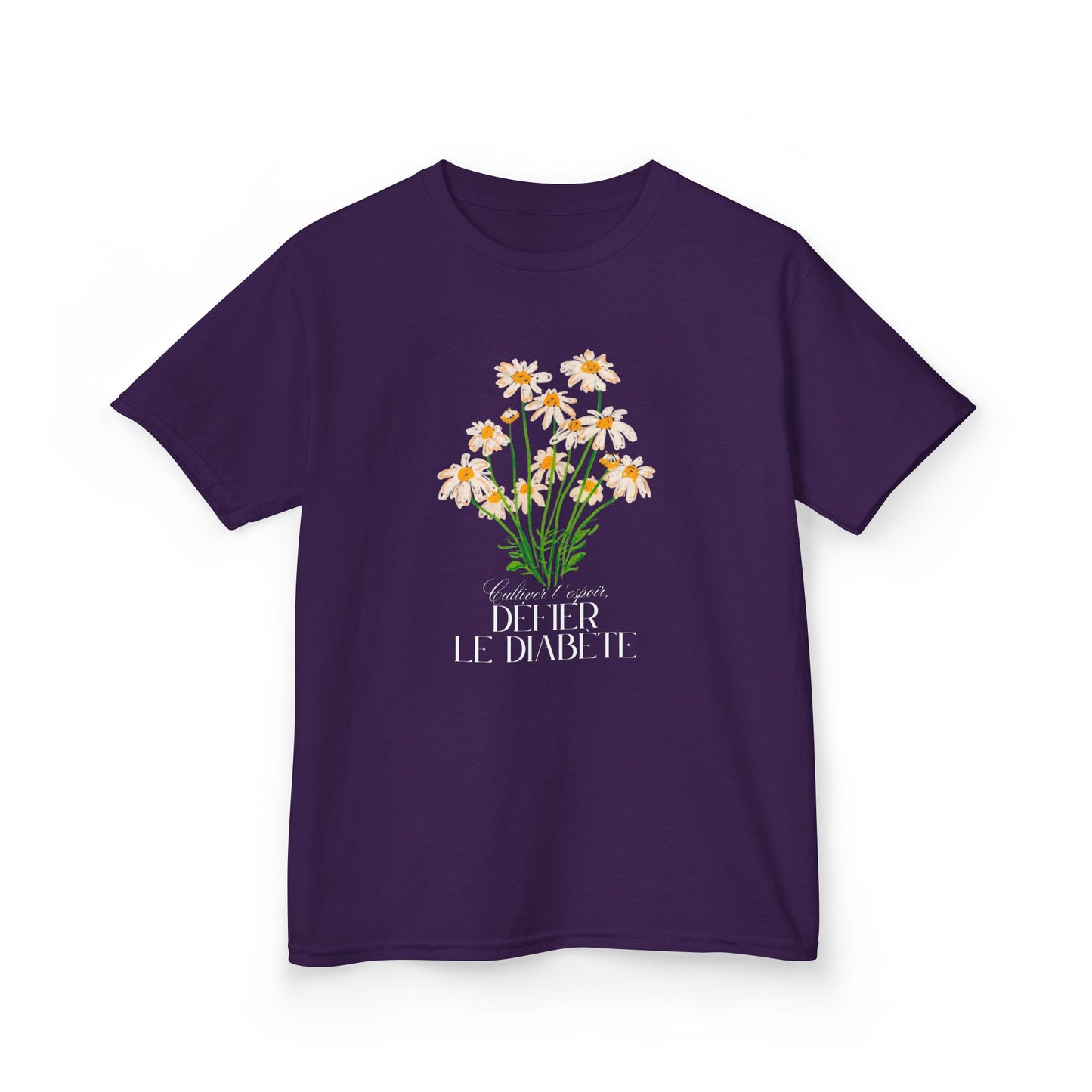 The Diabuddies Store Cultivating Hope, Defying Diabetes (French) - Kids Tee Cultivating Hope, Defying Diabetes (French) - Kids Tee: Wear your message of strength! This tee is a powerful statement of resilience and optimism for kids. T-Shirts $19.22