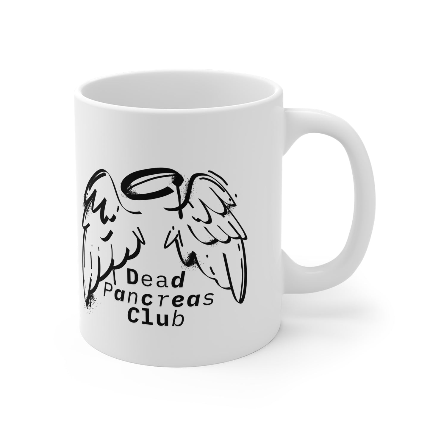 The Diabuddies Store Dead Pancreas Club (Angel Wings) - Mug 11oz Dead Pancreas Club (Angel Wings) - Mug 11oz: Welcome to the Dead Pancreas Club! This unique 11oz mug, featuring a cool angel wings design, is perfect for those with a darkly humorous take on