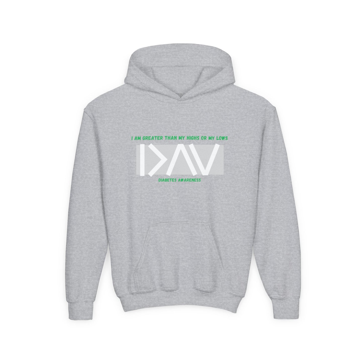 The Diabuddies Store I am Greater than (Grey) - Youth Hoodie I am Greater than (Grey) - Youth Hoodie: Celebrate resilience and strength with this Youth Hoodie! It's a powerful symbol for young individuals living with diabetes, reminding them that they are