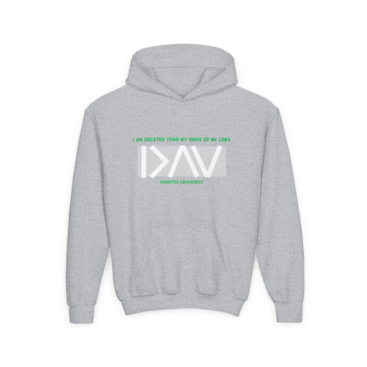 The Diabuddies Store I am Greater than (Grey) - Youth Hoodie I am Greater than (Grey) - Youth Hoodie: Celebrate resilience and strength with this Youth Hoodie! It's a powerful symbol for young individuals living with diabetes, reminding them that they are