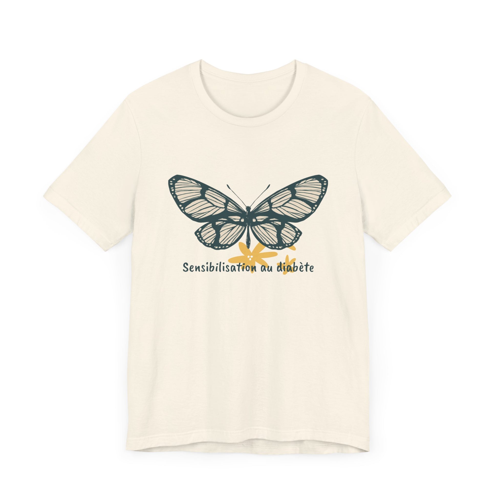 Green Butterfly & Flowers (French) Unisex Tee The Diabuddies Store T-Shirts $22.38