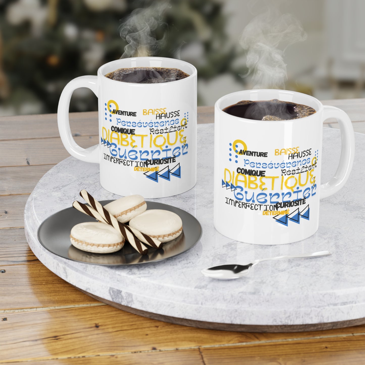 The Diabuddies Store Uplifted & Unleashed (French) - Mug 11oz Uplifted & Unleashed - Mug 11oz: Embrace your strength, defy the odds. The "Uplifted & Unleashed" French mug is more than just a mug; it's a vibrant testament to the diabetic warrior within. Ad