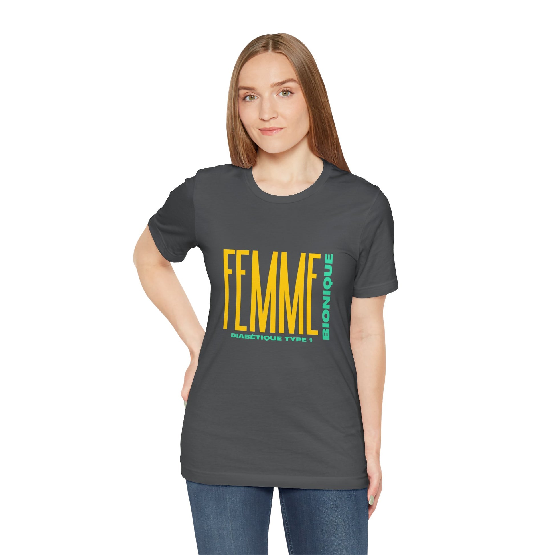 The Diabuddies Store Bionic Woman (French) - Unisex Tee Bionic Woman (French) - Unisex Tee: Unleash your inner Bionic strength! This Unisex Tee is a powerful statement of resilience, strength, and modern-day heroism for anyone living with Type 1 Diabetes.