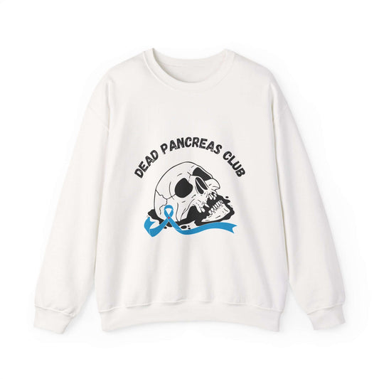 The Diabuddies Store Skull & Blue Ribbon, Dead Pancreas Club - Sweatshirt Skull & Blue Ribbon, Dead Pancreas Club - Sweatshirt: EMake a powerful statement with our Skull & Blue Ribbon, Dead Pancreas Club Unisex Sweatshirt. This bold design merges an edgy