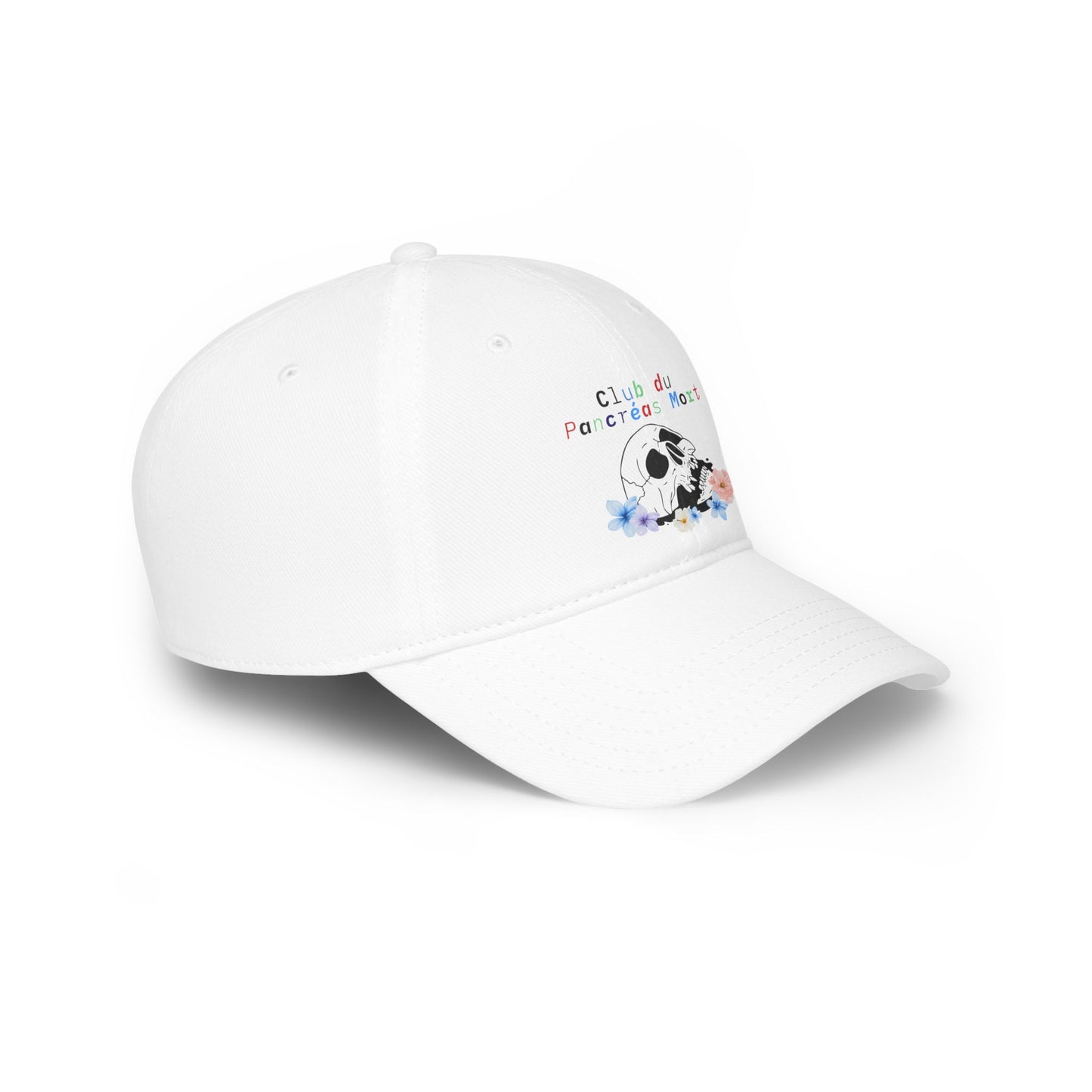 The Diabuddies Store Dead Pancreas Club (French) - Low Profile Baseball Cap Dead Pancreas Club (French) - Low Profile Baseball Cap: Sometimes, humor is the best medicine. "Le Club du Pancréas Mort" - Low Profile Baseball Cap is for those who face diabetes