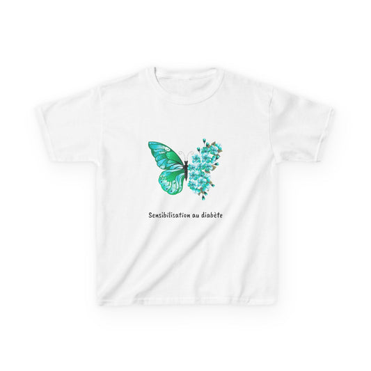 Green Butterfly & Flowers (French) - Kids Tee The Diabuddies Store T-Shirts $18.48