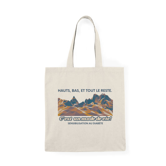 The Diabuddies Store Highs, Lows, and Everything in Between (French) - Tote Bags Highs, Lows, and Everything in Between (French) - Tote Bags: Life's a rollercoaster, and this tote bag gets it! Our "Highs, Lows, and Everything in Between" French bag design