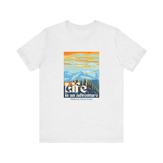 The Diabuddies Store Life is an Adventure, Mountains - Unisex Tee Life is an Adventure, Mountains - Unisex Tee: Soul in the outdoors? This tee's for you! Embrace nature's call, from peaks to trails. Your adventure starts here. T-Shirts $22.50