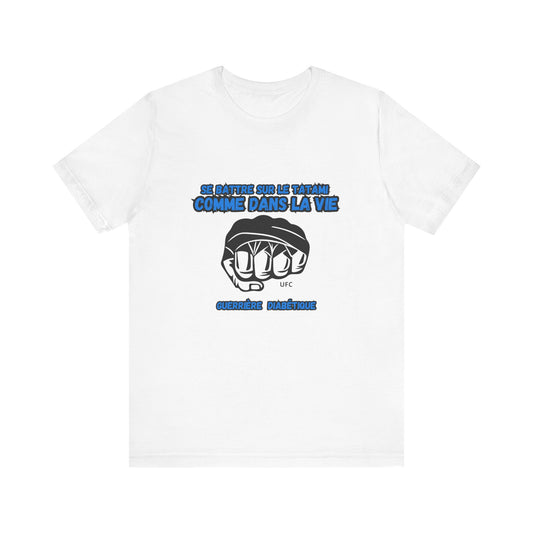 The Diabuddies Store Diabetes & UFC (French/Guerrière) Unisex Tee Diabetes & UFC (French/Guerrière) Unisex Tee: Fight on the mat, fight in life. Empowering unisex shirt for Diabetic Warriors. Show your strength & resilience. T-Shirts $22.50