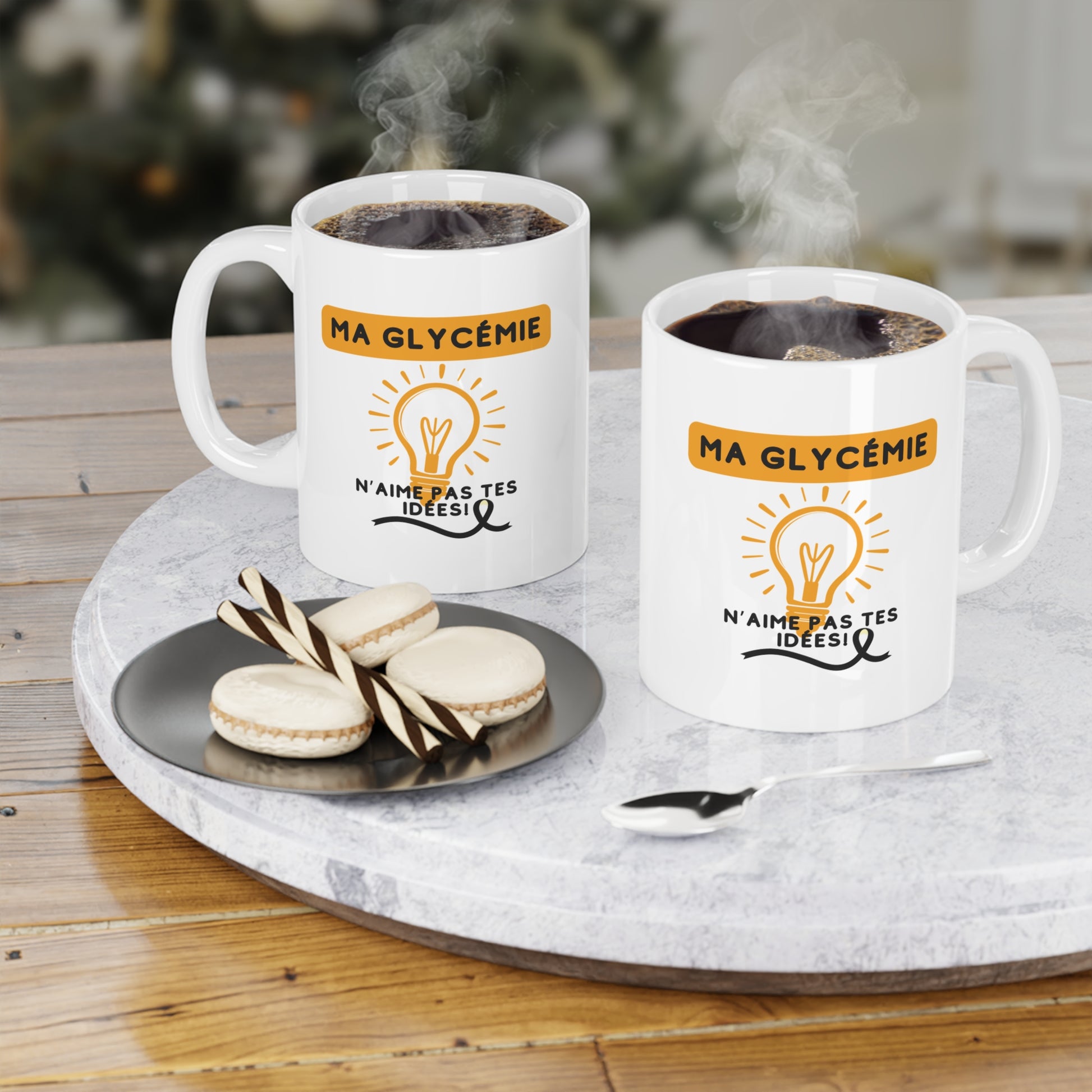 The Diabuddies Store My Blood Sugar Doesn't like your Ideas (French) - Mug 11oz My Blood Sugar Doesn't like your Ideas (French) - Mug 11oz: We get it. Some mornings (or afternoons, or evenings!) your blood sugar just has a mind of its own. This hilarious