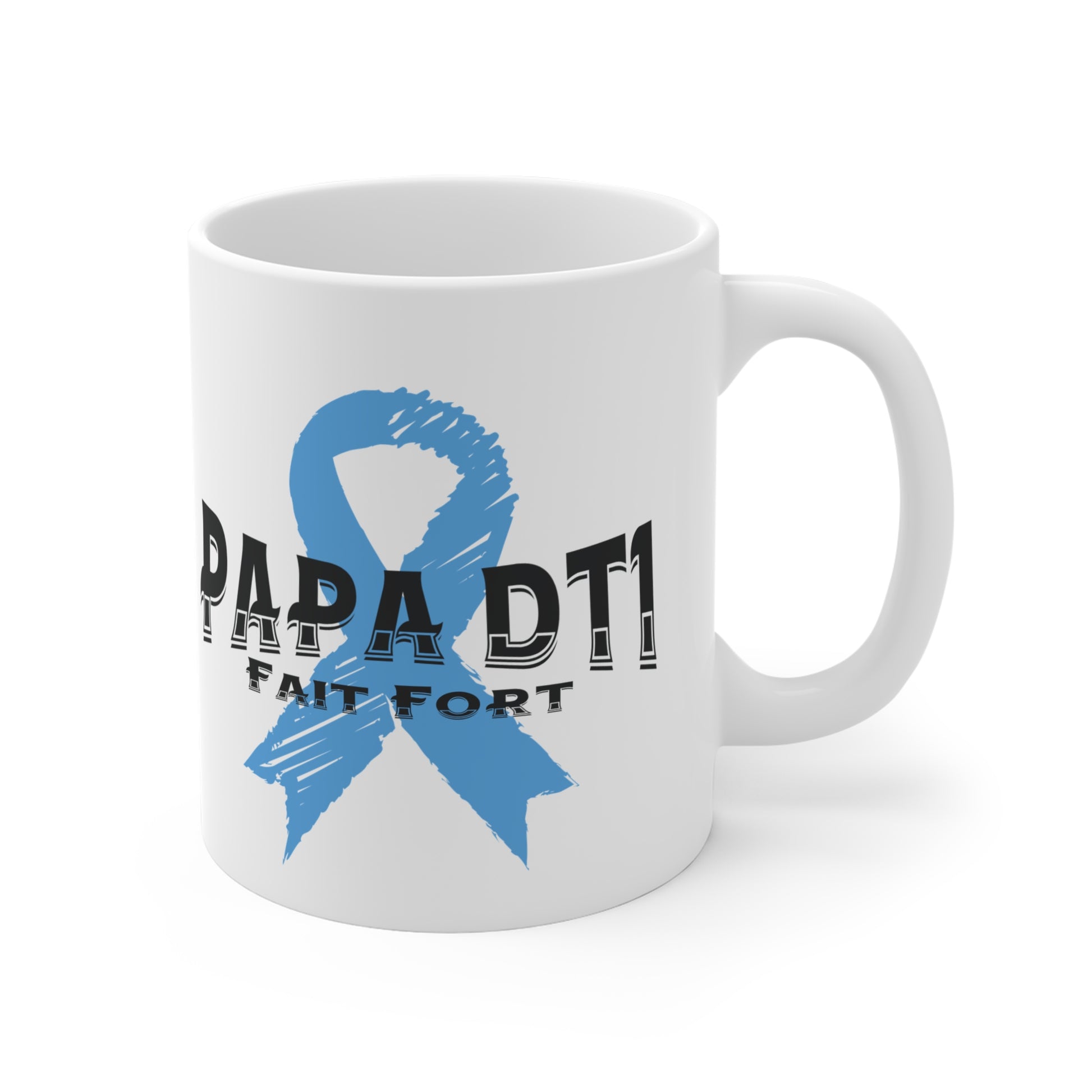 The Diabuddies Store DT1 Dad, Made Strong (French) - Mug 11oz DT1 Dad, Made Strong (French) - Mug 11oz: Celebrate the incredible strength of Type 1 dads with our "DT1 Papa, Fait Fort" (DT1 Dad, Made Strong) 11oz ceramic mug. It's a daily tribute to their