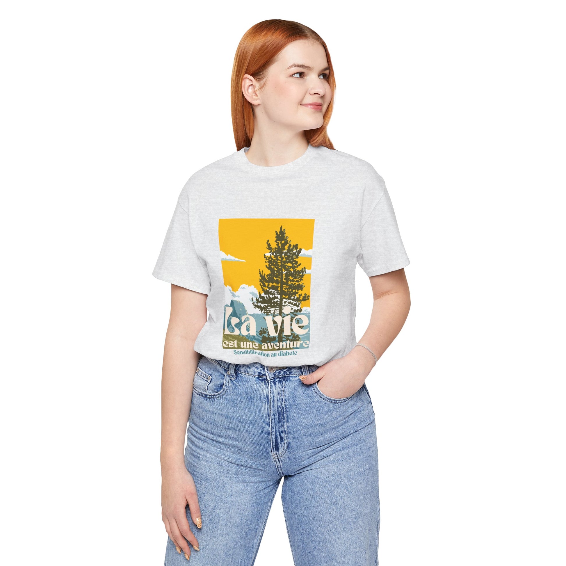 The Diabuddies Store Life is an Adventure, Nature (French) - Unisex Tee Life is an Adventure, Nature (French) - Unisex Tee: Embrace the call of the wild with our "La vie est une aventure" Unisex Tee. This shirt is for anyone who finds their soul in the gr