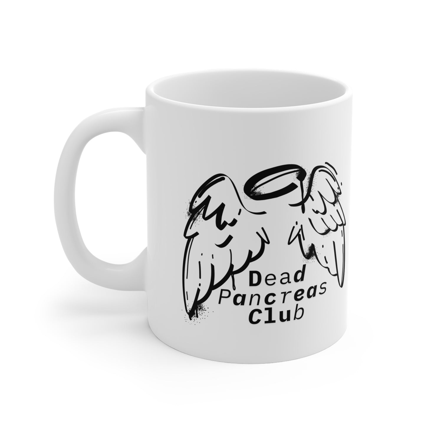 The Diabuddies Store Dead Pancreas Club (Angel Wings) - Mug 11oz Dead Pancreas Club (Angel Wings) - Mug 11oz: Welcome to the Dead Pancreas Club! This unique 11oz mug, featuring a cool angel wings design, is perfect for those with a darkly humorous take on