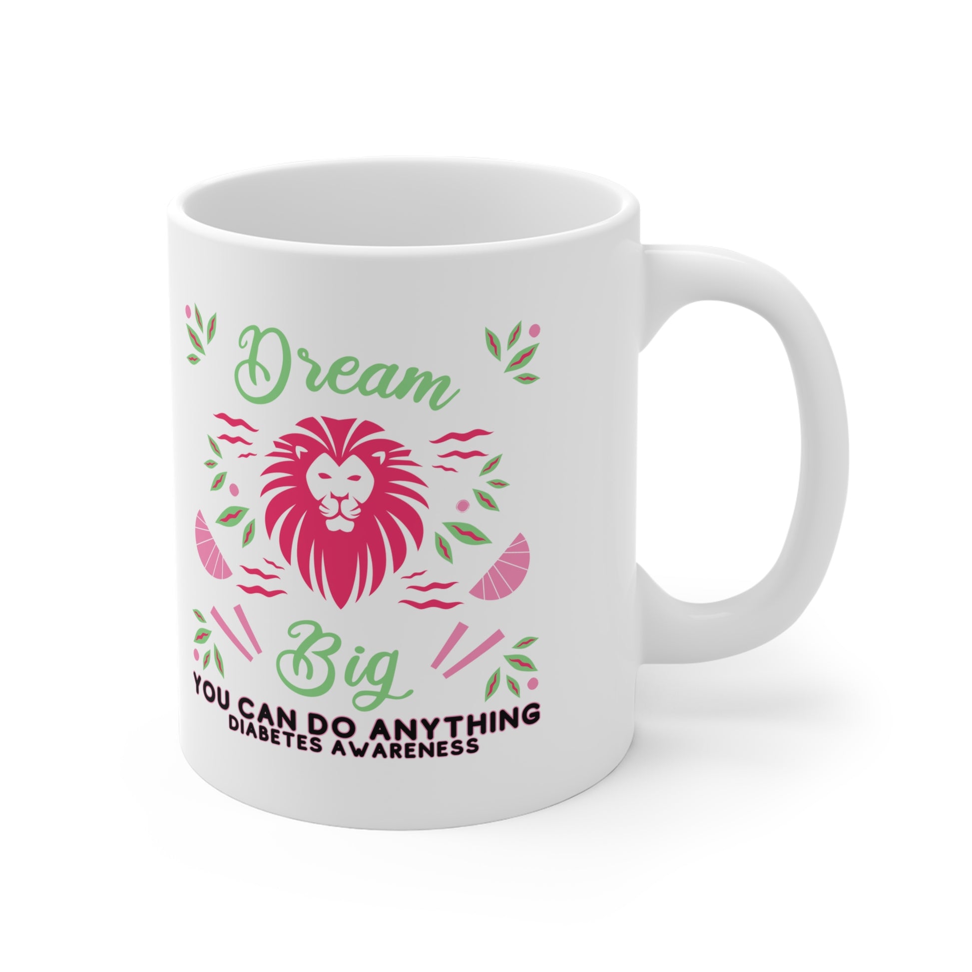 The Diabuddies Store Dream Big! Diabetes Awareness - Mug 11oz Dream Big! Diabetes Awareness - Mug 11oz: Start your day inspired with our "Dream Big! Diabetes Awareness" 11oz mug. This durable ceramic mug is a daily reminder to pursue your aspirations whil