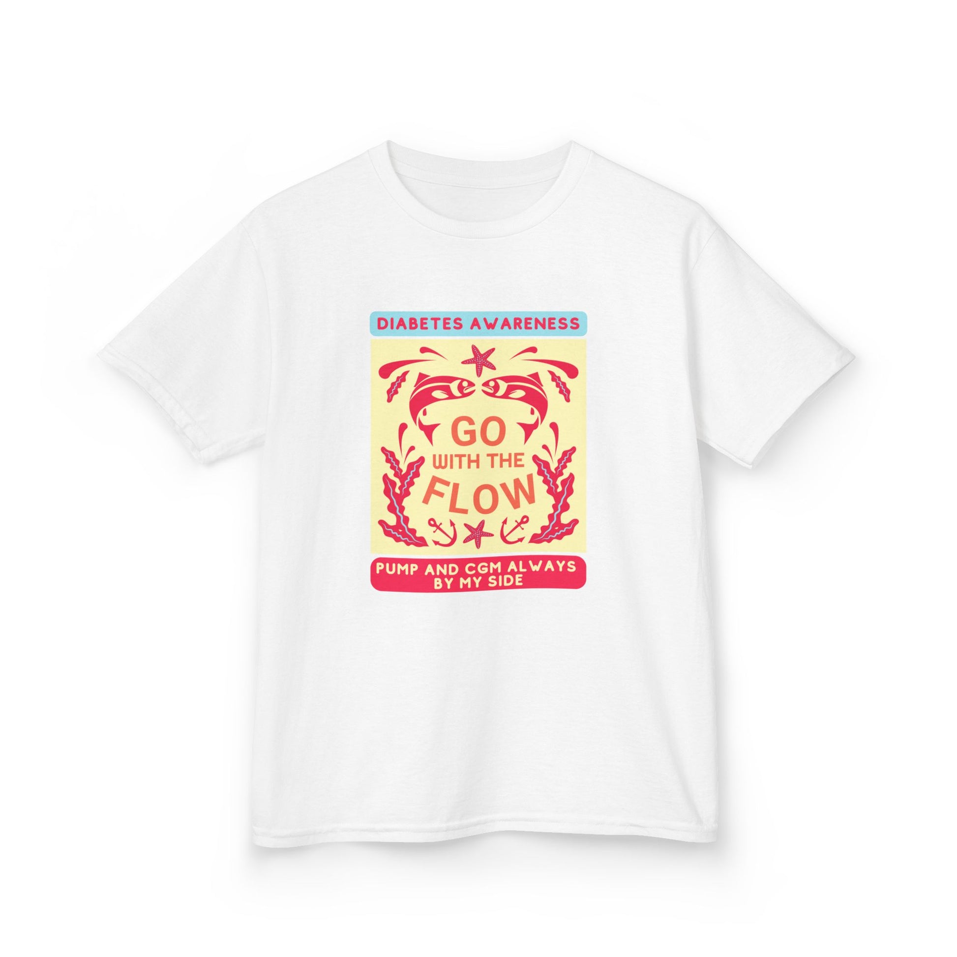 The Diabuddies Store Go with the Flow - Kids Tee Go with the Flow - Kids Tee: Embrace your journey with confidence in our vibrant "Go with the Flow" kids Tee. Engineered for those who live with a pump and CGM, this tank ensures your devices are always wit
