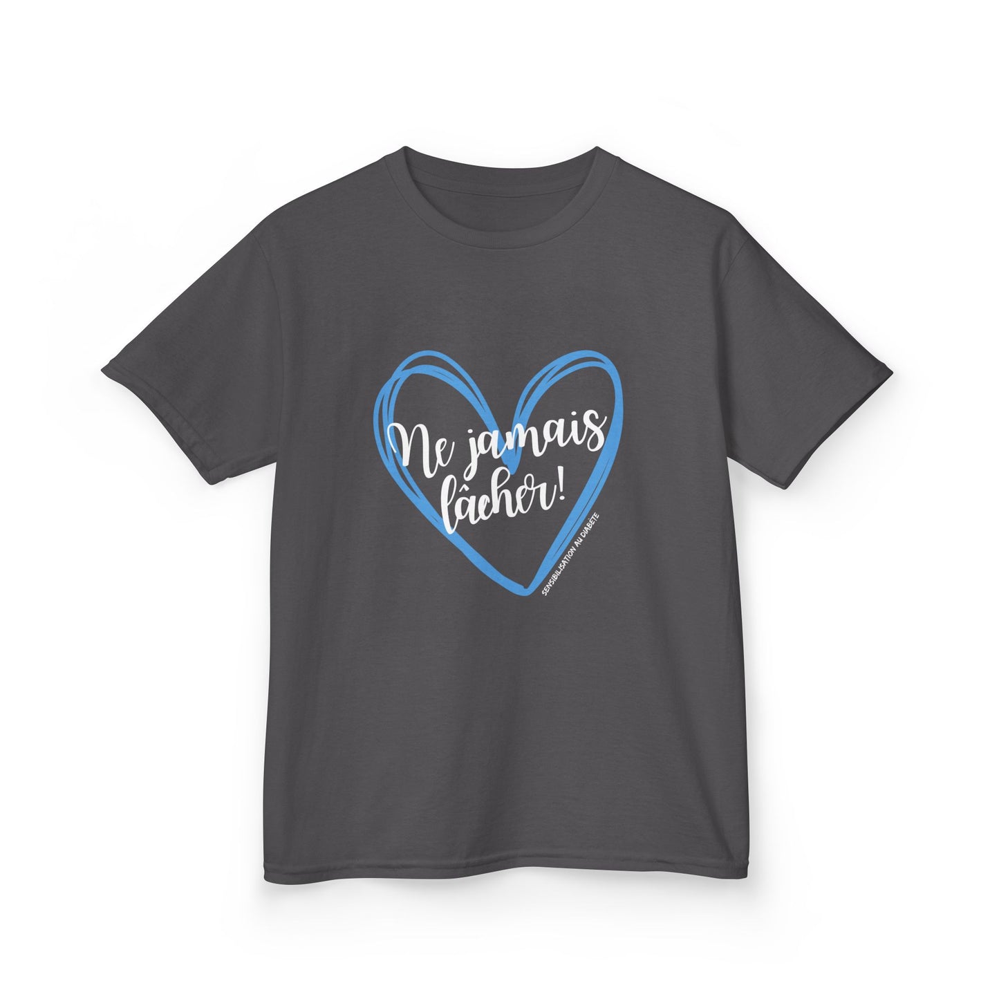 The Diabuddies Store Never Give Up in French - Kids Tee Never Give Up in French - Kids Tee: A powerful statement for the young warriors of the diabetes community. This French "Ne jamais lâcher" Tee is the perfect way to share a message of strength, resili