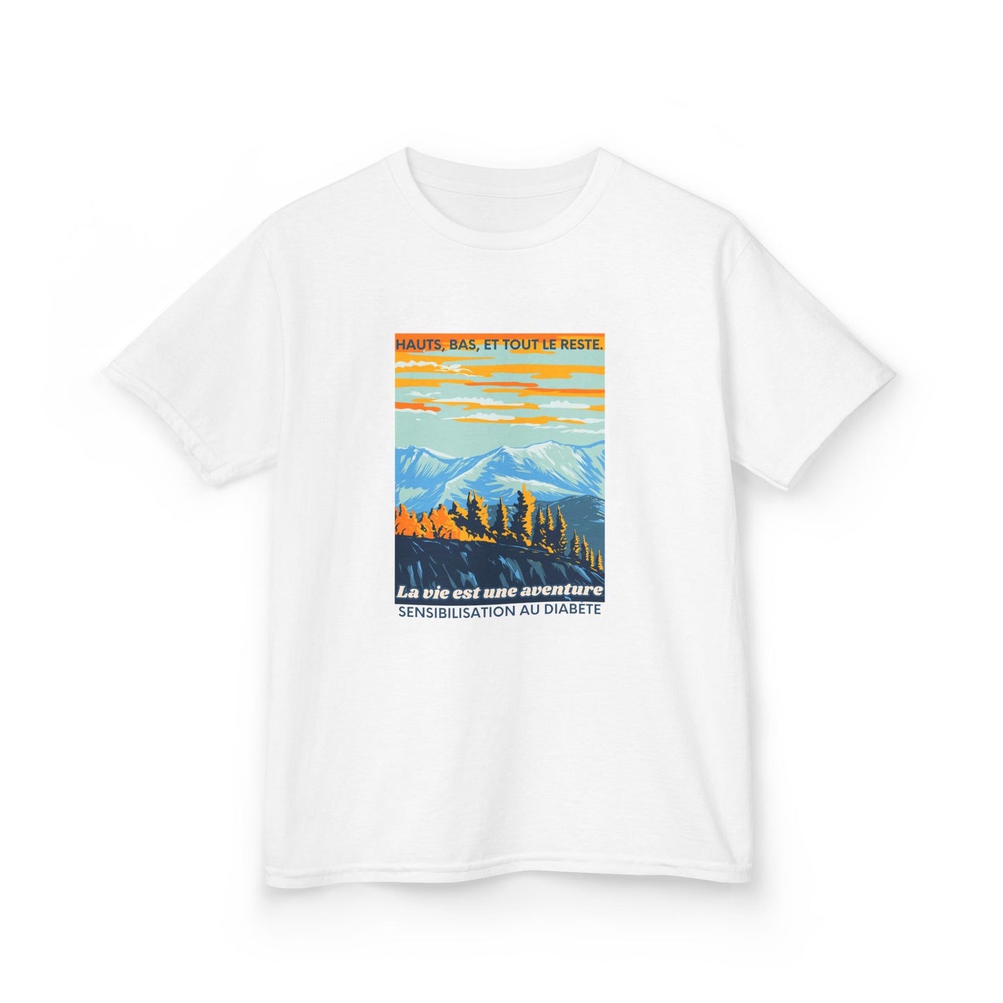The Diabuddies Store Life is an Adventure, Highs & Lows (French) - kids Tee Life is an Adventure, Highs & Lows (French) - kids Tee: Hey adventurers! 🎉 Get ready to explore the world in our Diabetes: Life is an Adventure - French Kids Tee! This super cool