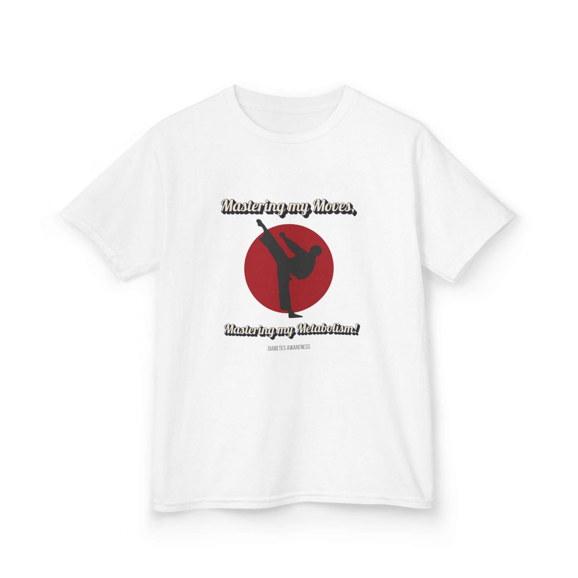 The Diabuddies Store Awareness, Diabetes & Karate - Kids Tee Awareness, Diabetes & Karate - Kids Tee: Unleash your inner warrior with our kids Tee! With the empowering phrase: "Maîtriser mes mouvements, maîtriser mon métabolisme!" T-Shirts $17.06