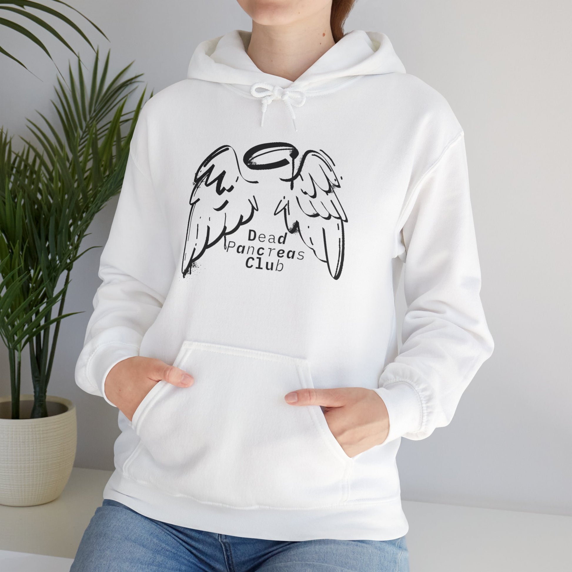 The Diabuddies Store Dead Pancreas Club (Angel Wings) - Unisex Hoodie Dead Pancreas Club (Angel Wings) - Unisex Hoodie: Join the club and wrap yourself in cozy defiance! This warm and uniquely designed hoodie offers a raw, honest, and darkly humorous take