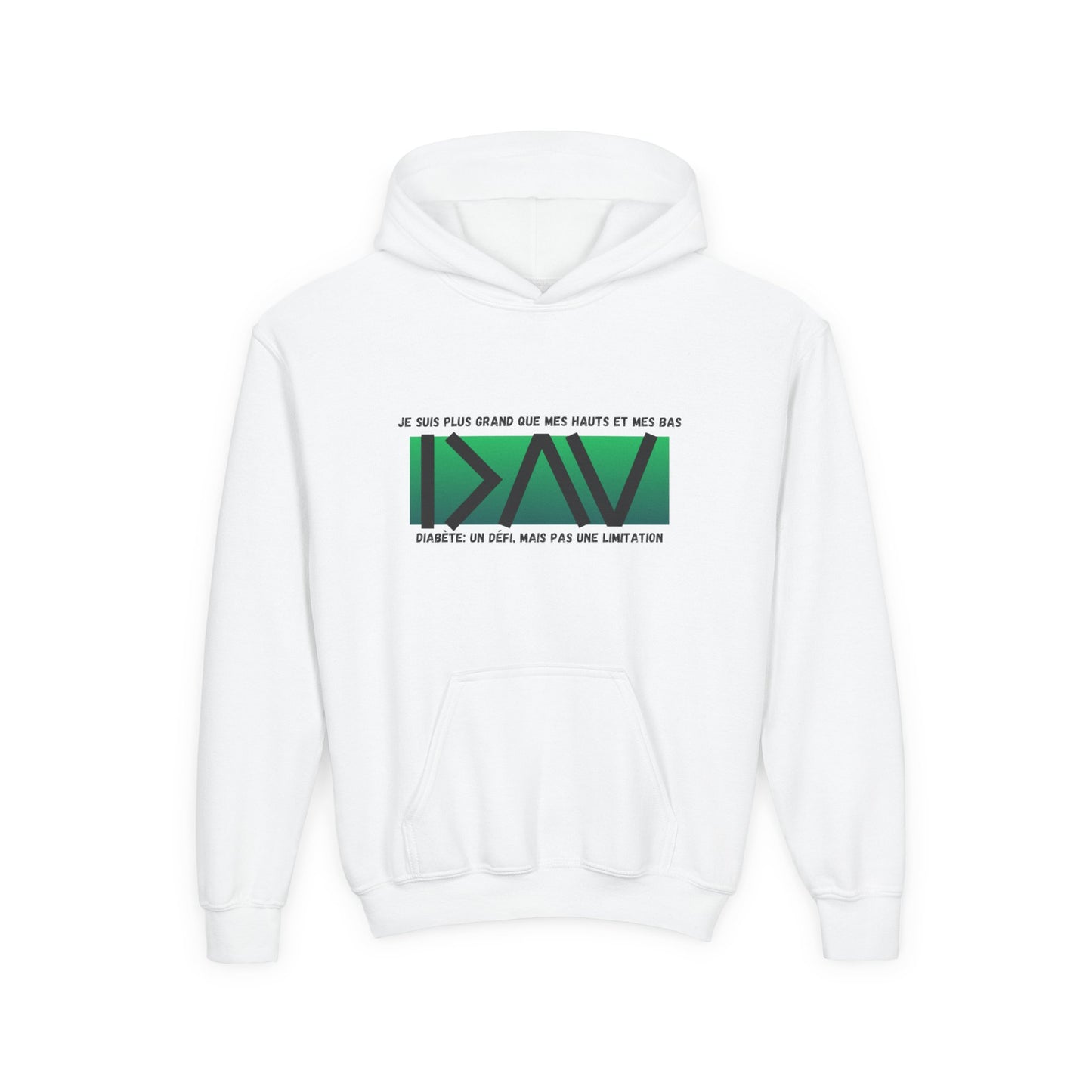 The Diabuddies Store Greater than (French/Green) - Youth Hoodie Greater than (French/Green) - Youth Hoodie: This isn't just a hoodie; it's a powerful symbol for young individuals living with diabetes, reminding them that they are always "greater than" any
