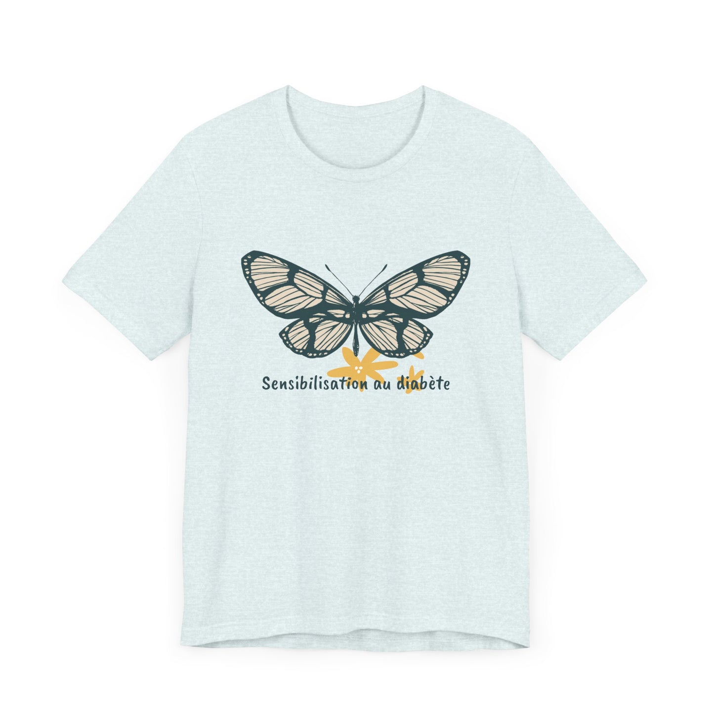Green Butterfly & Flowers (French) Unisex Tee The Diabuddies Store T-Shirts $22.38