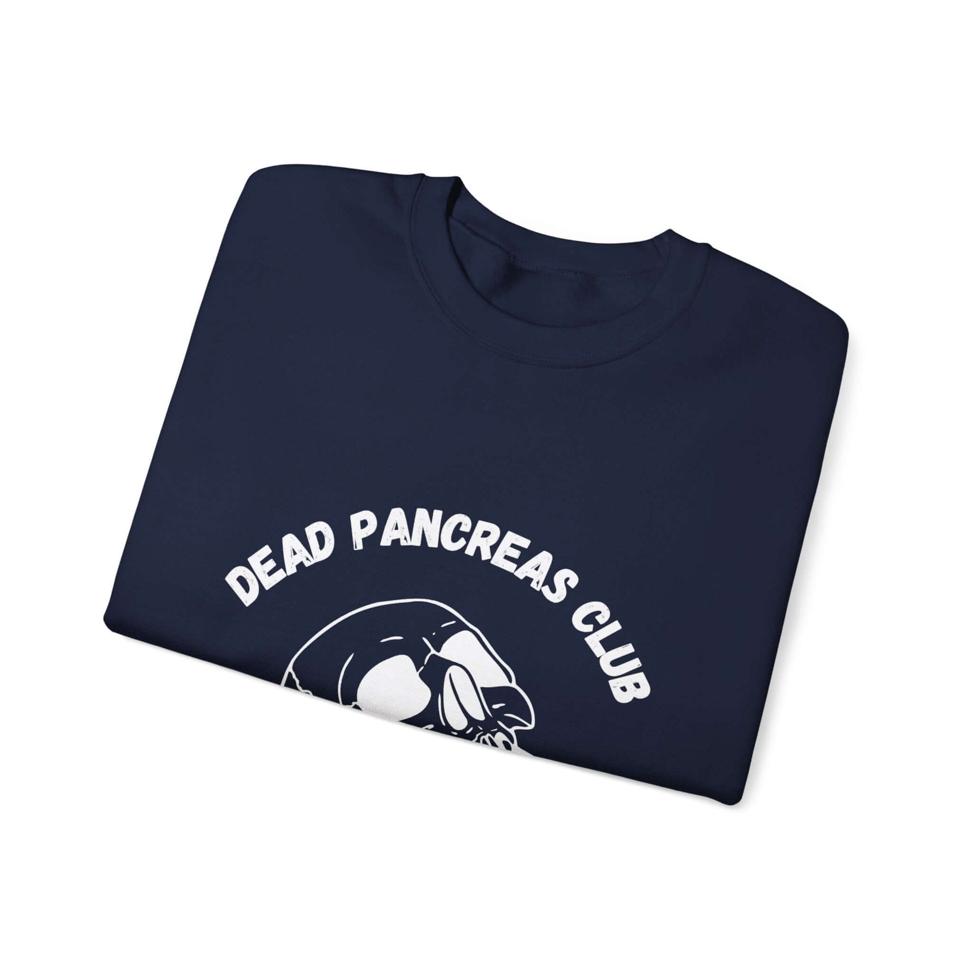 The Diabuddies Store Skull & Blue Ribbon, Dead Pancreas Club - Sweatshirt Skull & Blue Ribbon, Dead Pancreas Club - Sweatshirt: EMake a powerful statement with our Skull & Blue Ribbon, Dead Pancreas Club Unisex Sweatshirt. This bold design merges an edgy