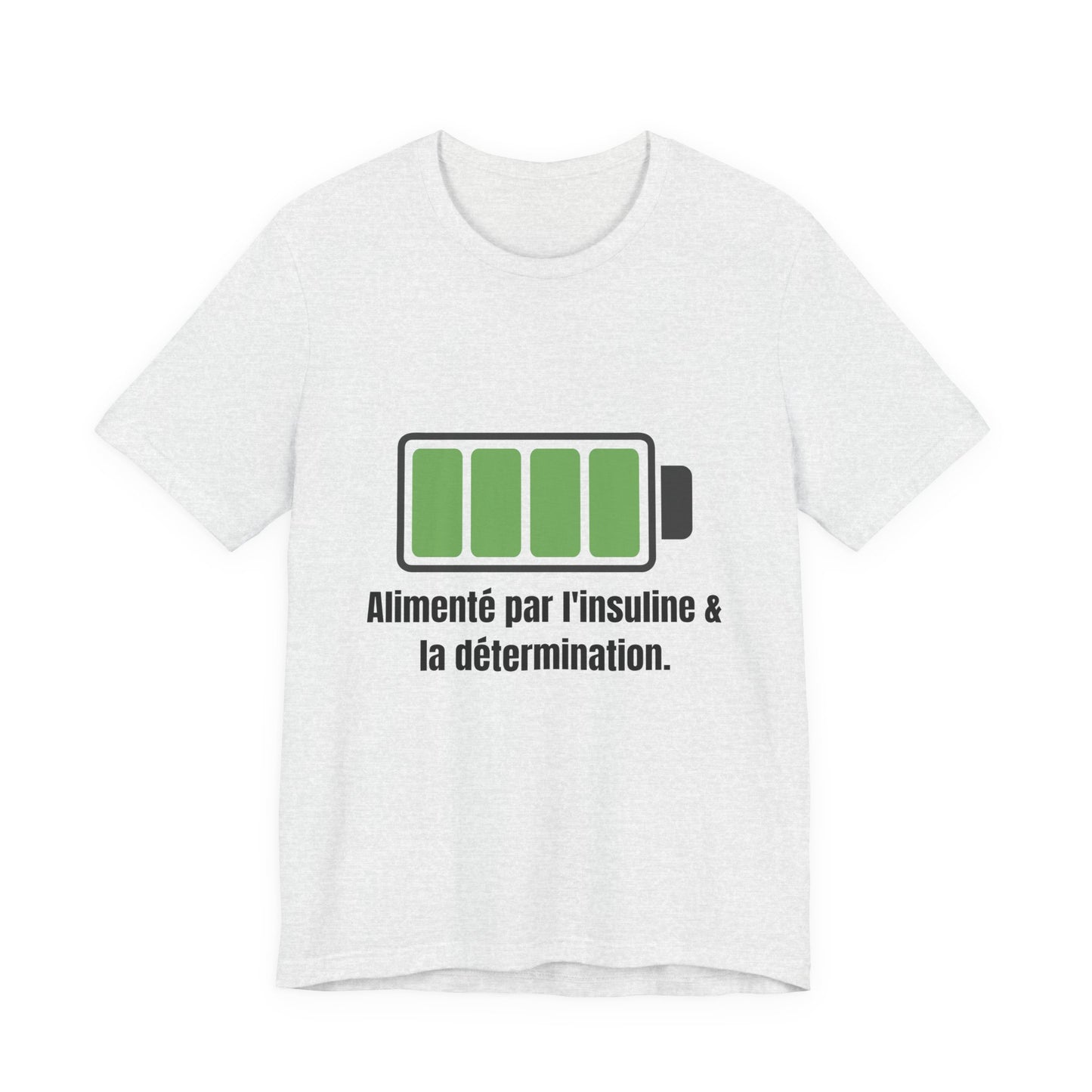 The Diabuddies Store Powered By Insulin (French) - Unisex Tee Powered By Insulin (French) - Unisex Tee: Wear your power with pride! Our "Alimenté par l'insuline et la détermination" Unisex Tee is a bold, comfortable statement of strength and gratitude. $2