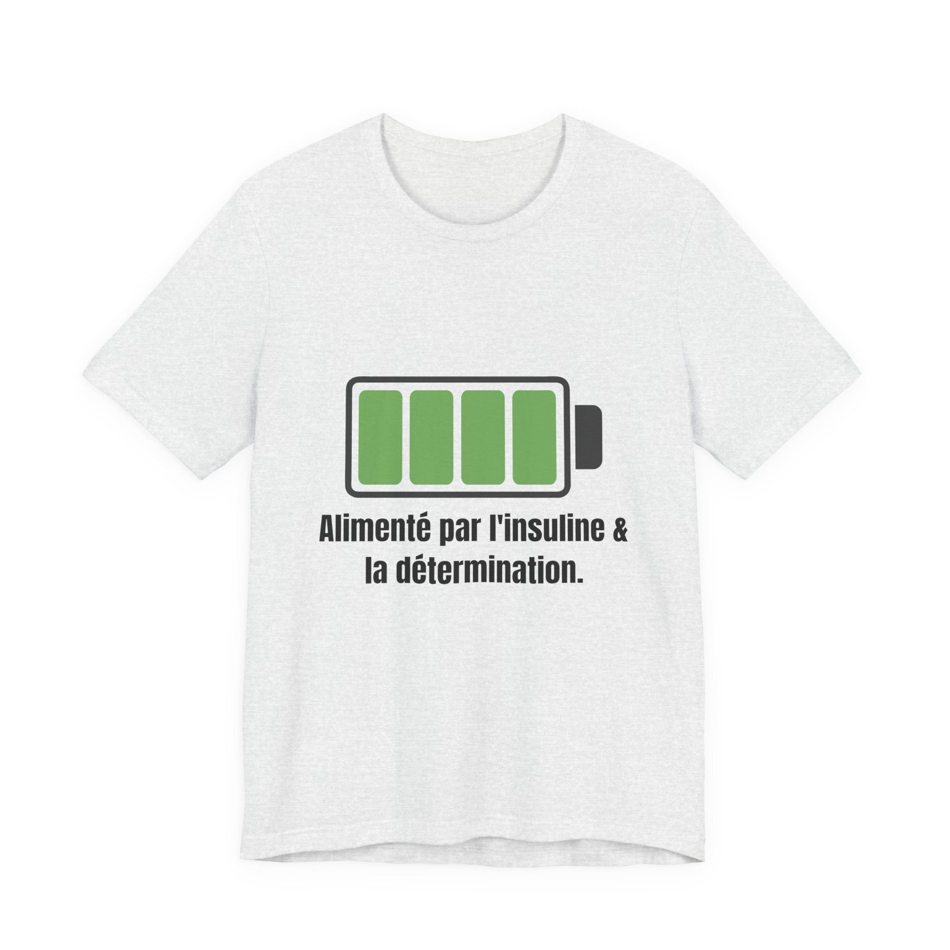 The Diabuddies Store Powered By Insulin (French) - Unisex Tee Powered By Insulin (French) - Unisex Tee: Wear your power with pride! Our "Alimenté par l'insuline et la détermination" Unisex Tee is a bold, comfortable statement of strength and gratitude. $2
