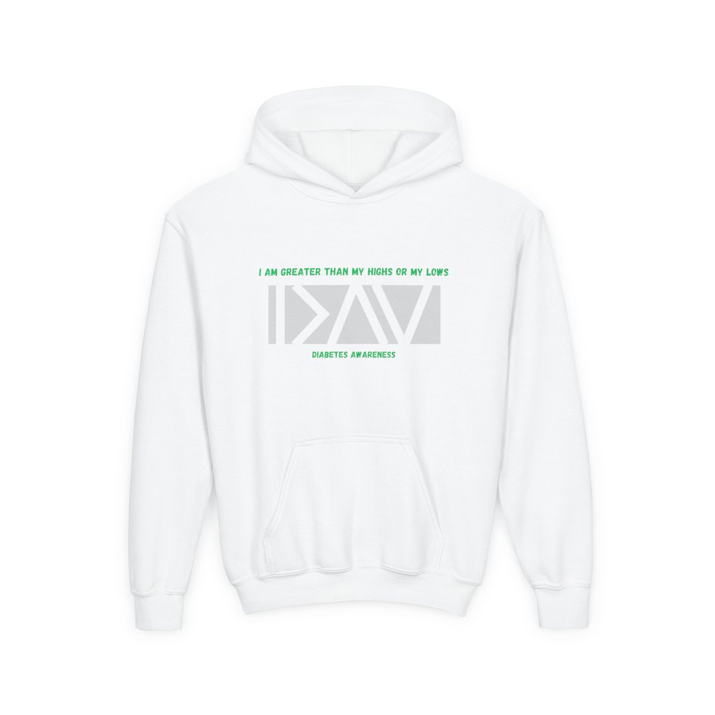 The Diabuddies Store I am Greater than (Grey) - Youth Hoodie I am Greater than (Grey) - Youth Hoodie: Celebrate resilience and strength with this Youth Hoodie! It's a powerful symbol for young individuals living with diabetes, reminding them that they are