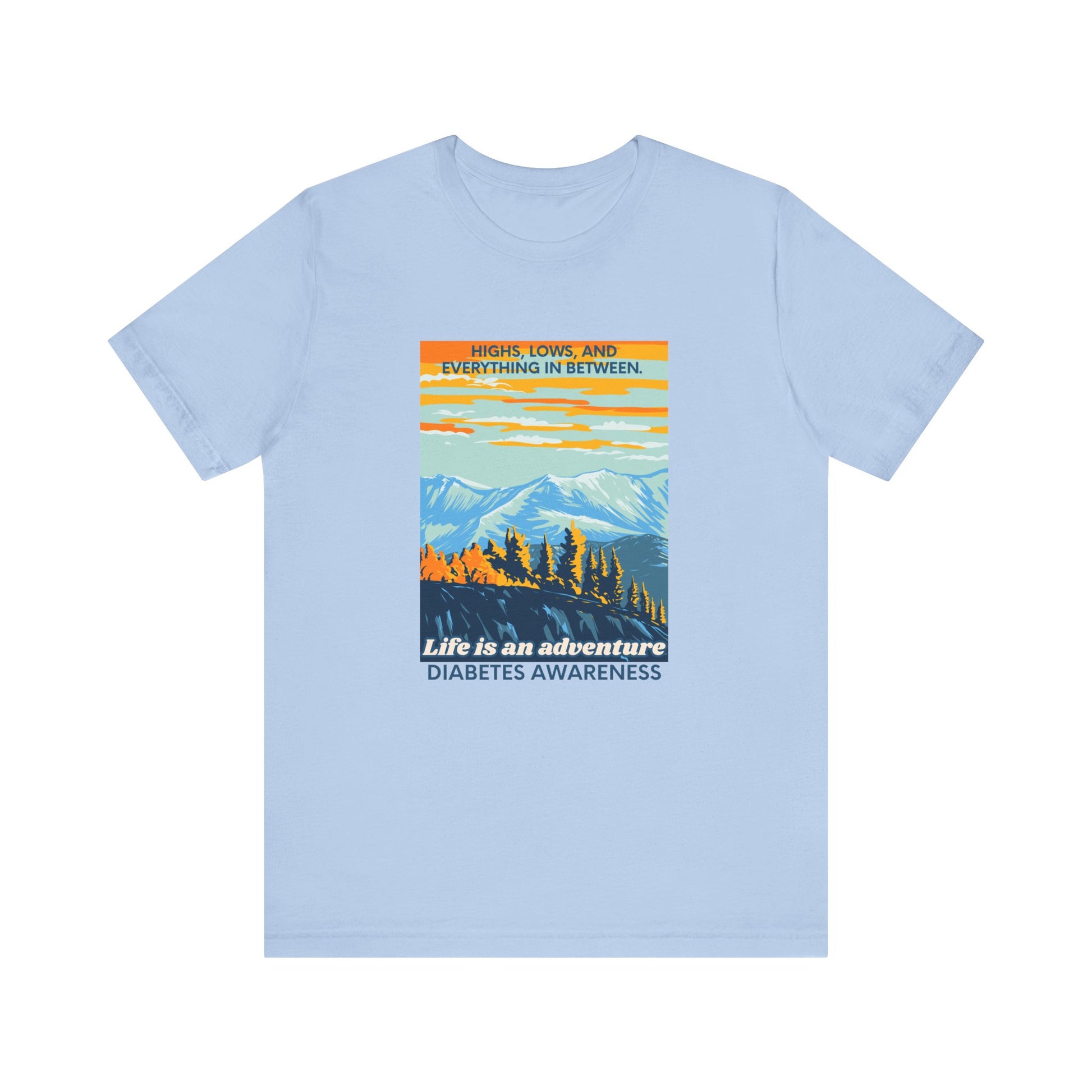 The Diabuddies Store Life is an Adventure, Highs & Lows - Unisex Tee - Unisex Tee Life is an Adventure, Highs & Lows - Unisex Tee - Unisex Tee: Embrace every twist and turn of your journey with our Diabetes: Life is an Adventure - Unisex Tee. Designed for