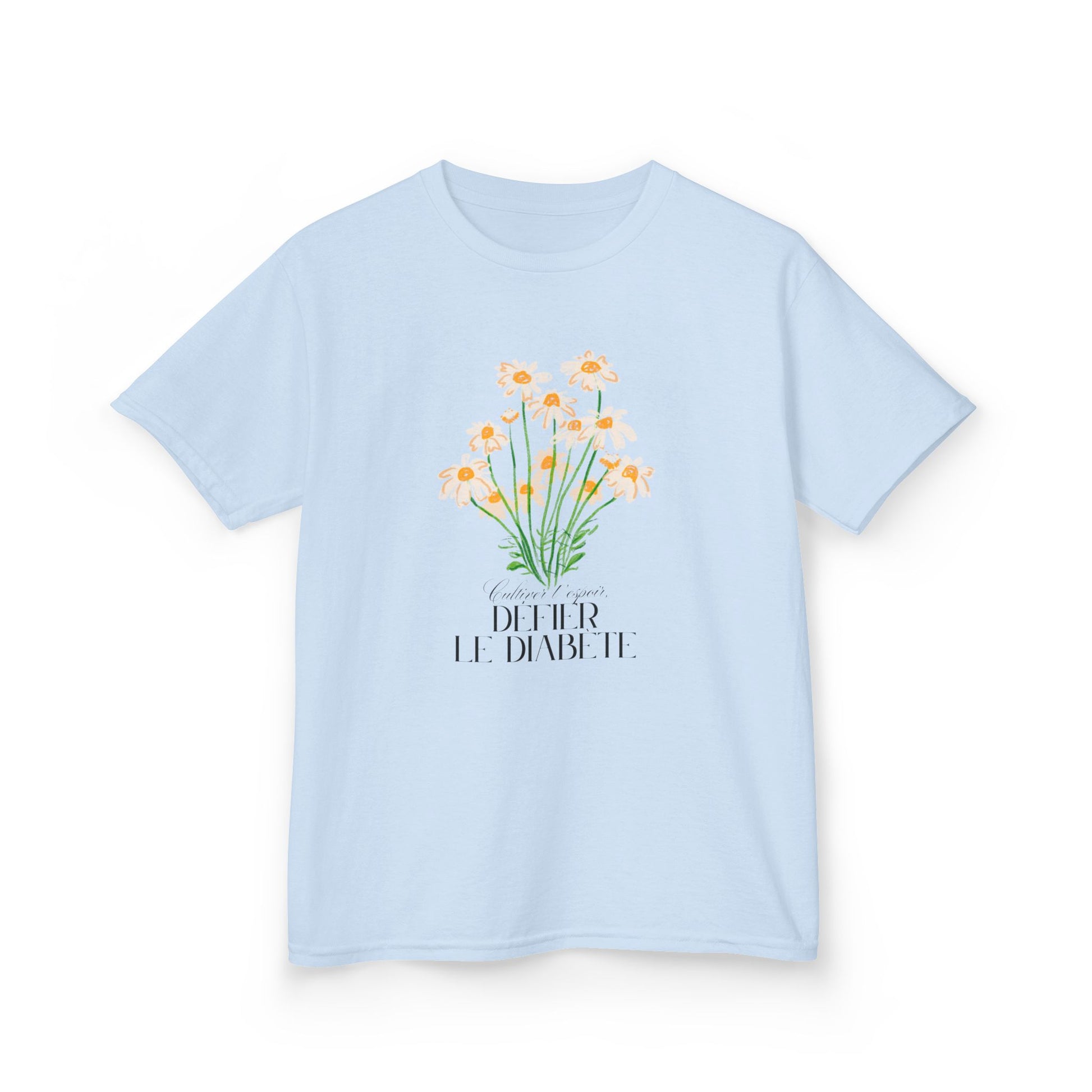 The Diabuddies Store Cultivating Hope, Defying Diabetes (French) - Kids Tee Cultivating Hope, Defying Diabetes (French) - Kids Tee: Wear your message of strength! This tee is a powerful statement of resilience and optimism for kids. T-Shirts $19.22