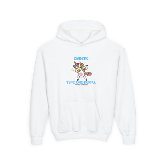 The Diabuddies Store Type One-derful - Youth Hoodie Type One-derful - Youth Hoodie: Embrace your Type 1 journey with pride! A joyful, empowering tribute. Playful spin on 'wonderful'. Hoodies $32.49