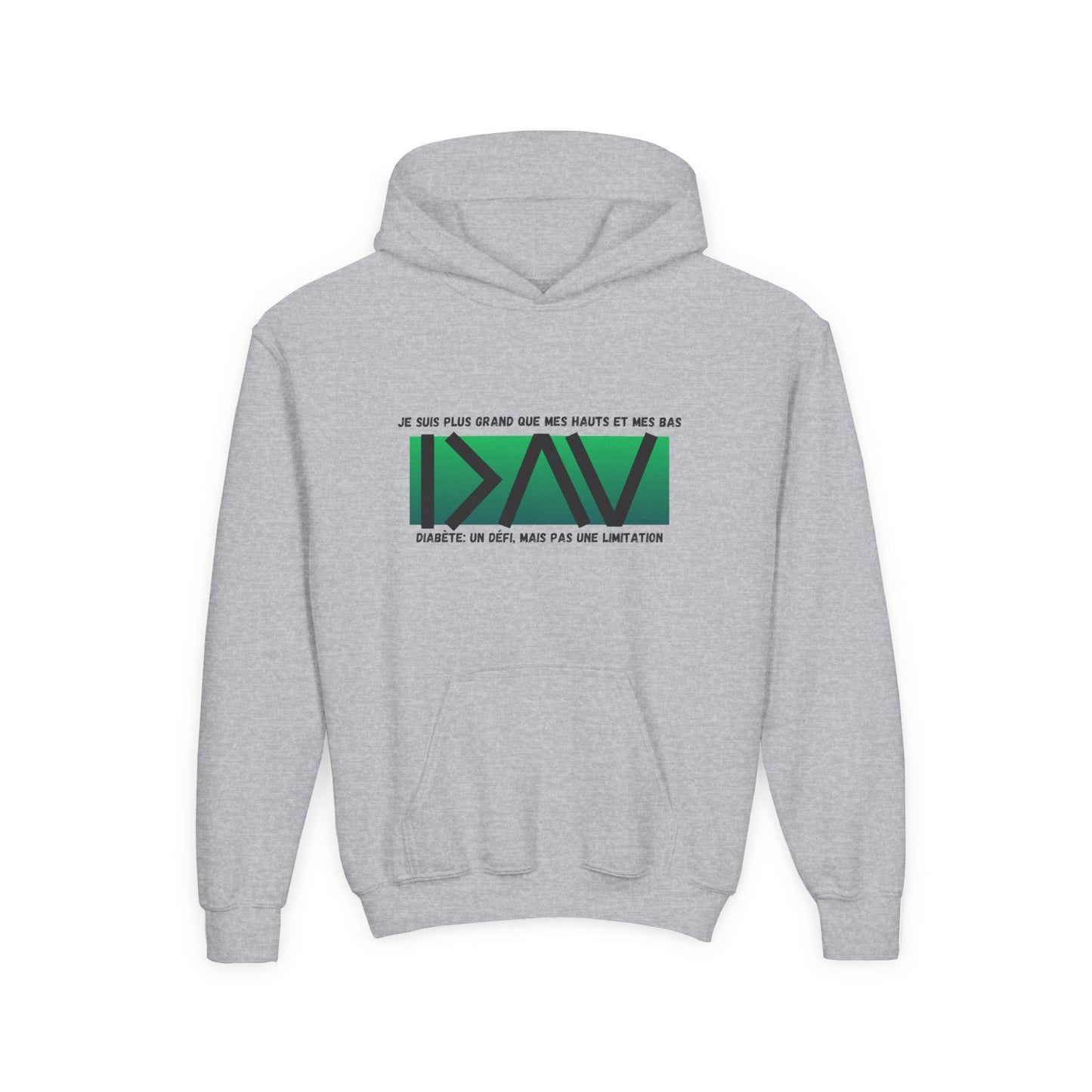 The Diabuddies Store Greater than (French/Green) - Youth Hoodie Greater than (French/Green) - Youth Hoodie: This isn't just a hoodie; it's a powerful symbol for young individuals living with diabetes, reminding them that they are always "greater than" any