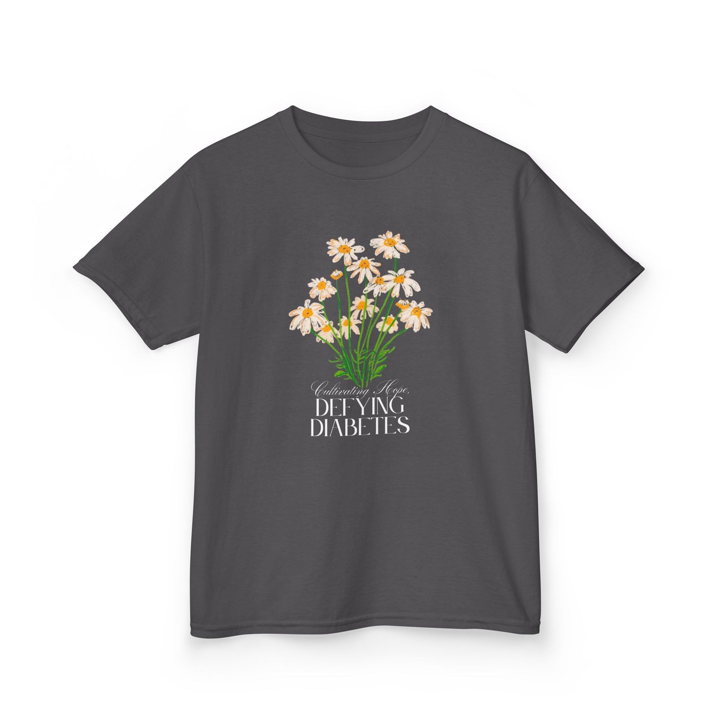 The Diabuddies Store Cultivating Hope, Defying Diabetes - Kids Tee Cultivating Hope, Defying Diabetes - Kids Tee: Wear your message of strength! This tee is a powerful statement of resilience and optimism for kids. T-Shirts $19.22