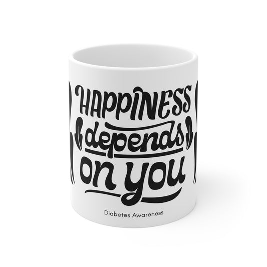 The Diabuddies Store Happiness Depends on you! - Mug 11oz Happiness Depends on you! - Mug 11oz: Start your day with a powerful dose of positivity! Our mug is more than just a cup—it's a daily reminder that your joy is in your hands. Crafted from durable c
